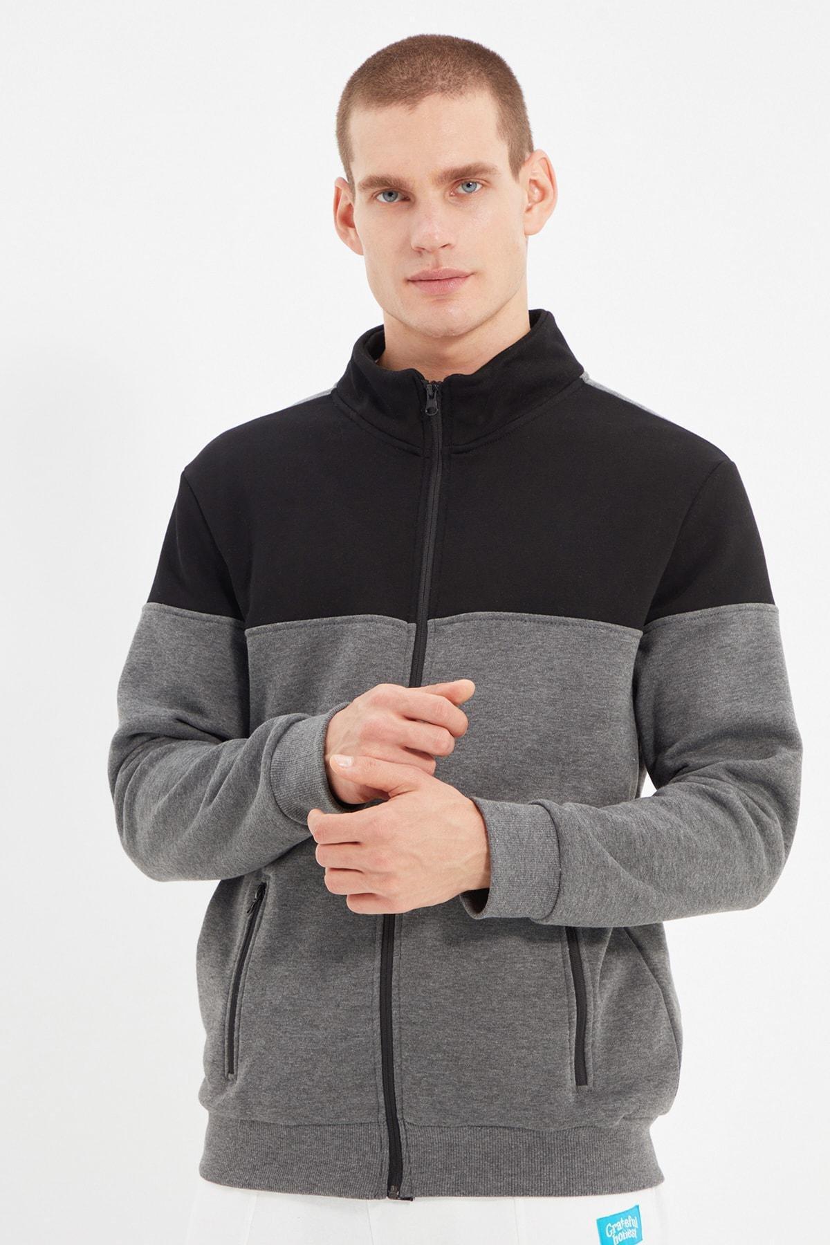 Grey Standing Collar Sweatshirt, Gray, large image number 4