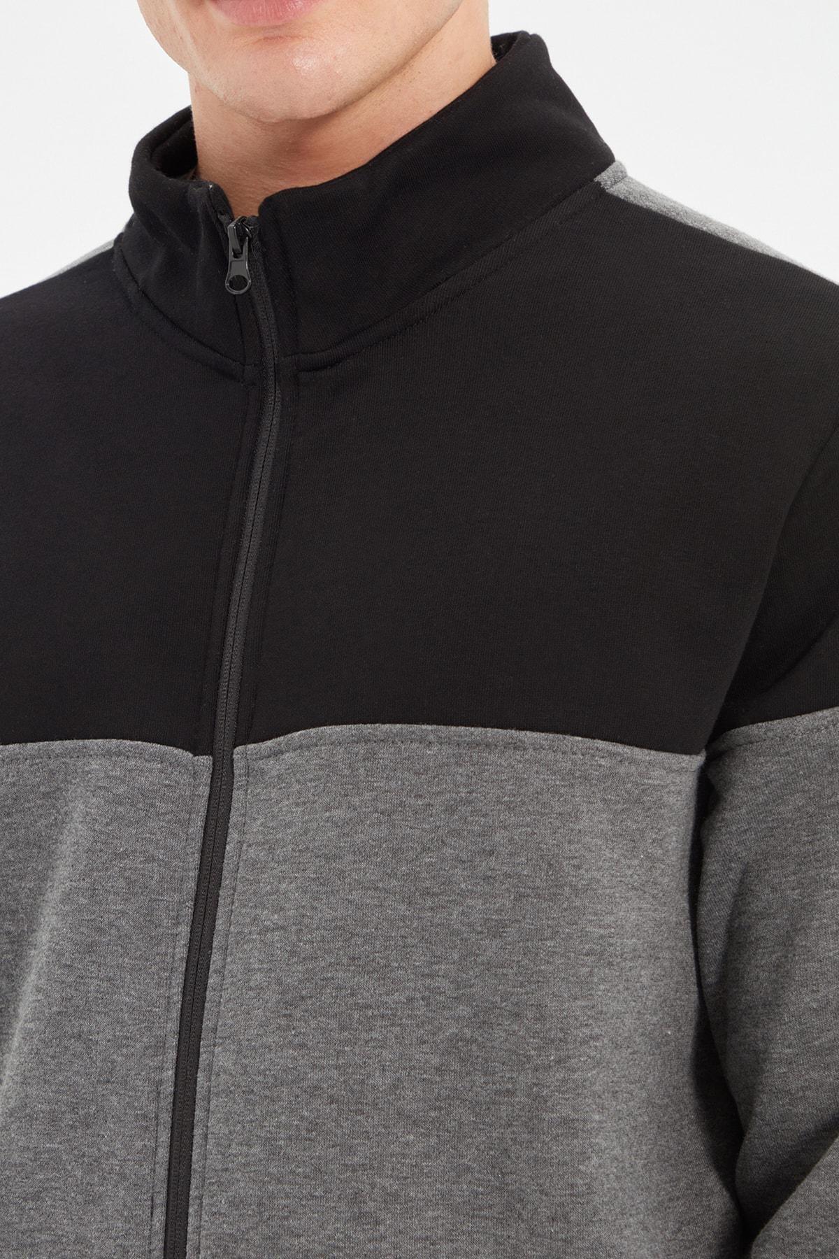 Grey Standing Collar Sweatshirt, Gray, large image number 5