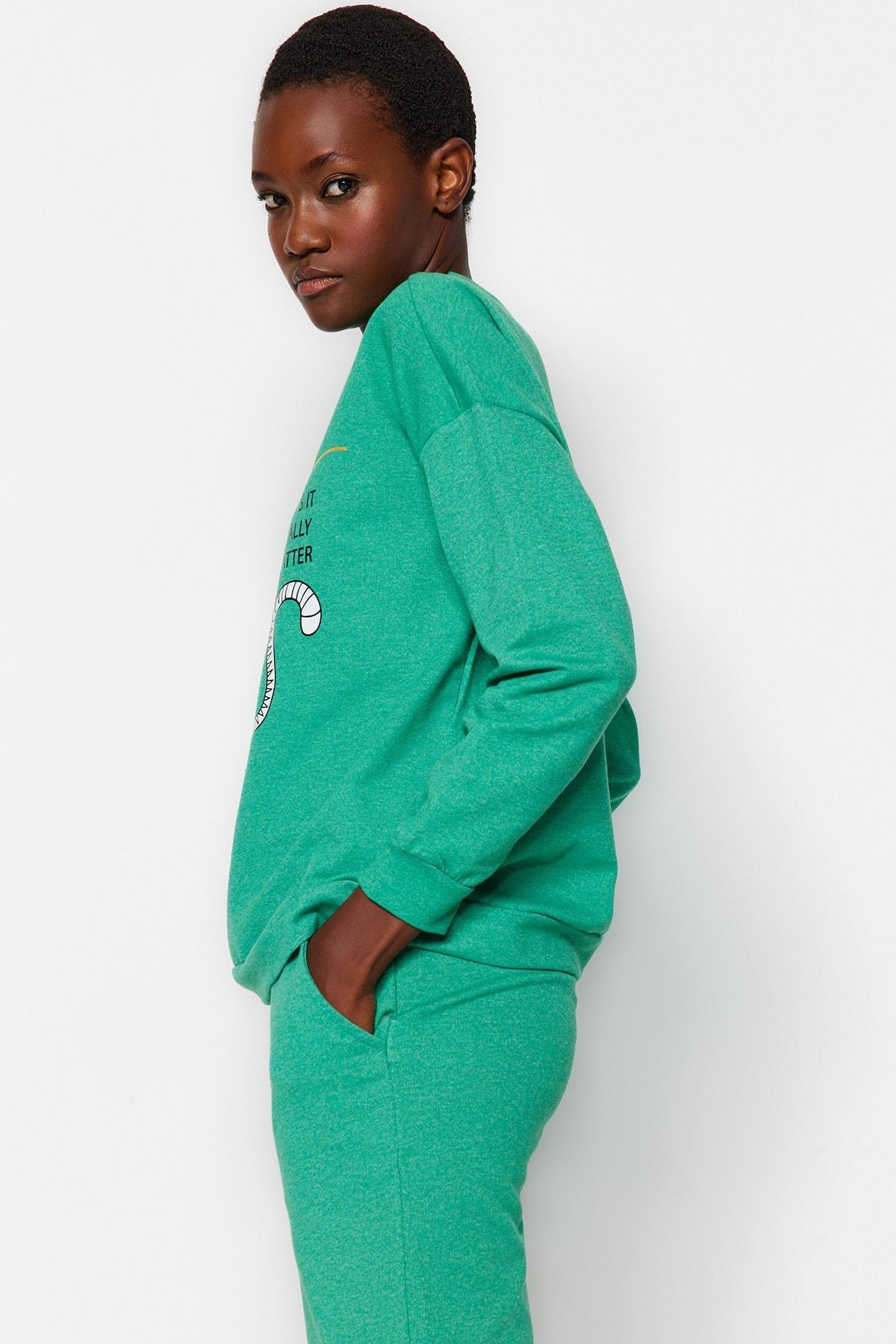 Green Printed Hooded Pajama Set, , large image number 2