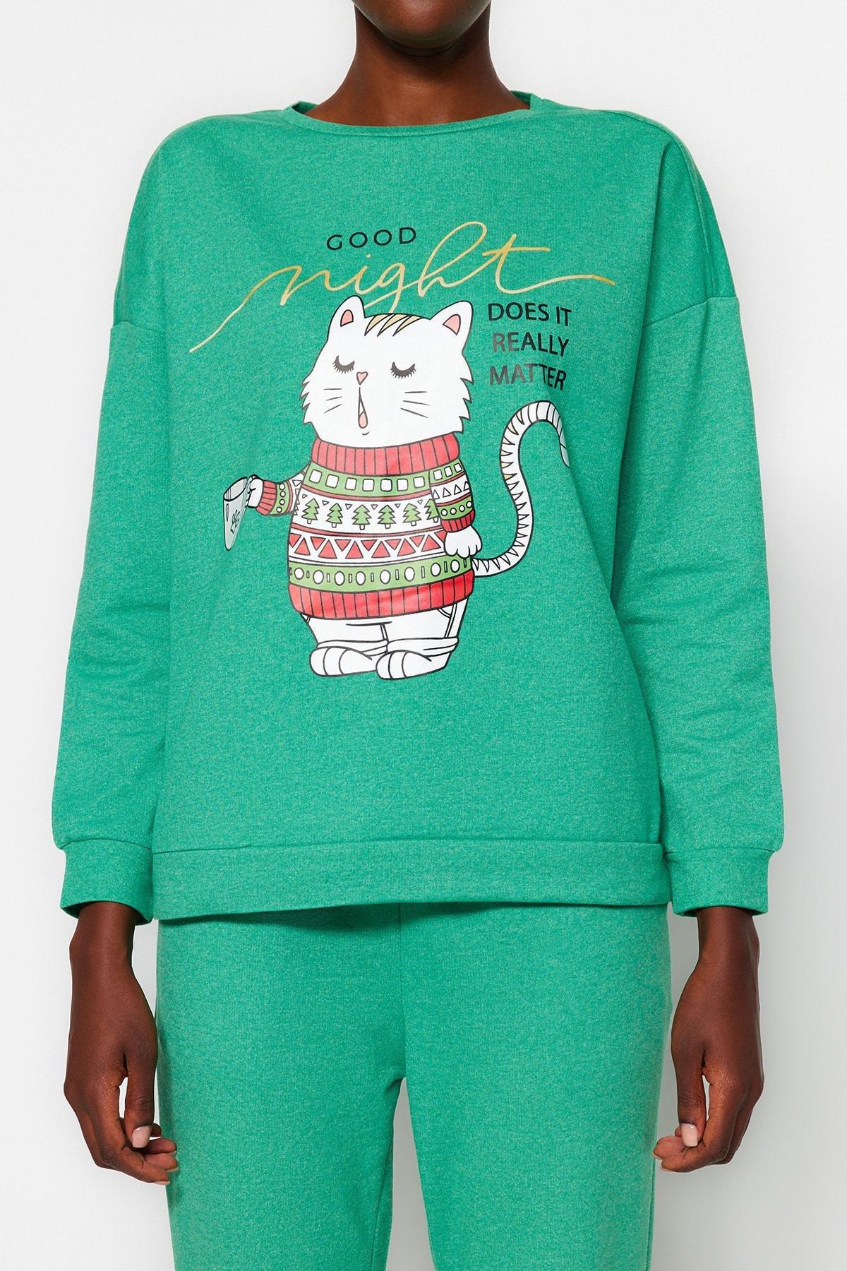 Green Printed Hooded Pajama Set, , large image number 3