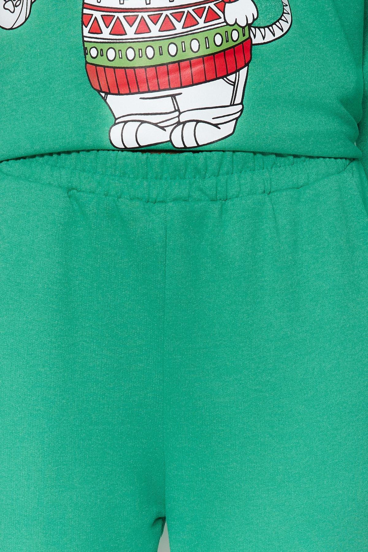 Green Printed Hooded Pajama Set, , large image number 4
