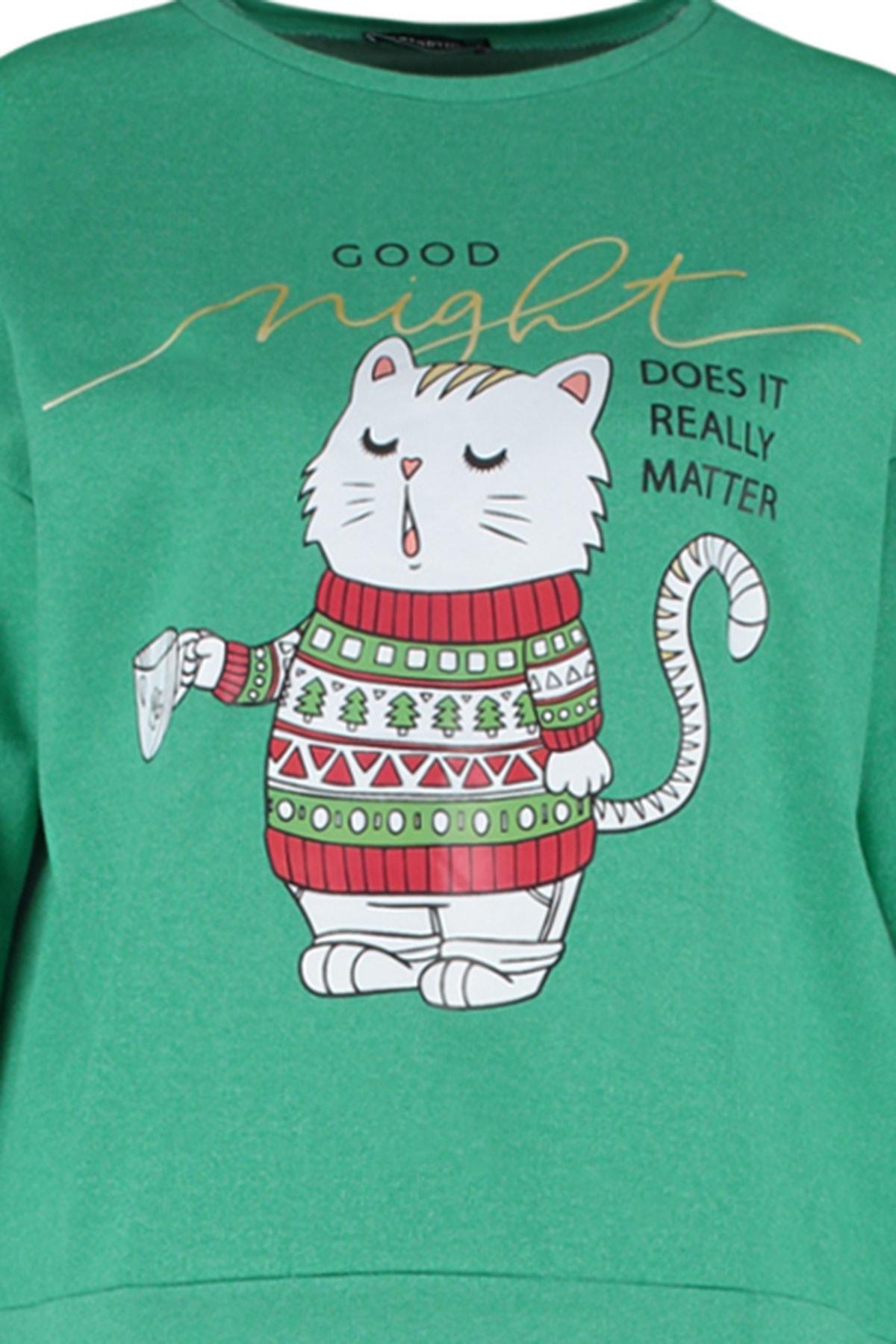 Green Printed Hooded Pajama Set, , large image number 6