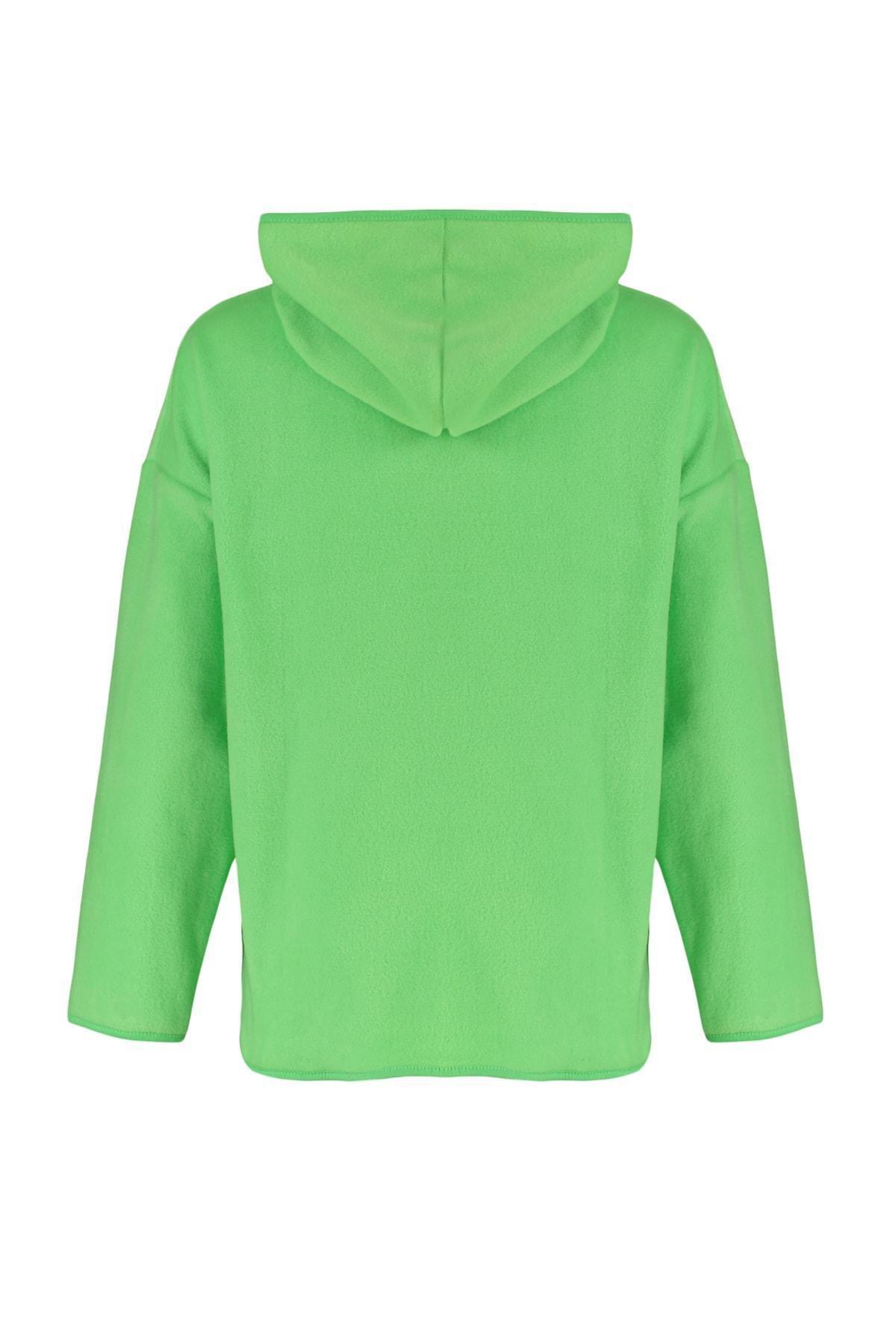Green Zippered Oversized Knit Sweatshirt, Green, large image number 7