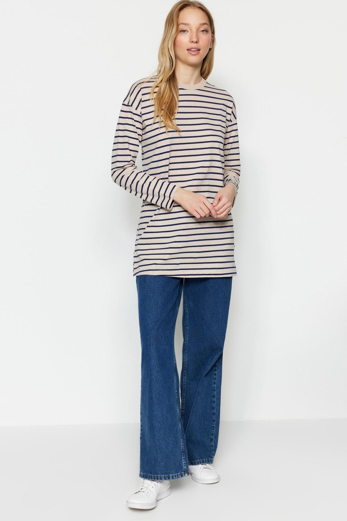 Navy Striped Crew Neck Tunic, , large image number 2