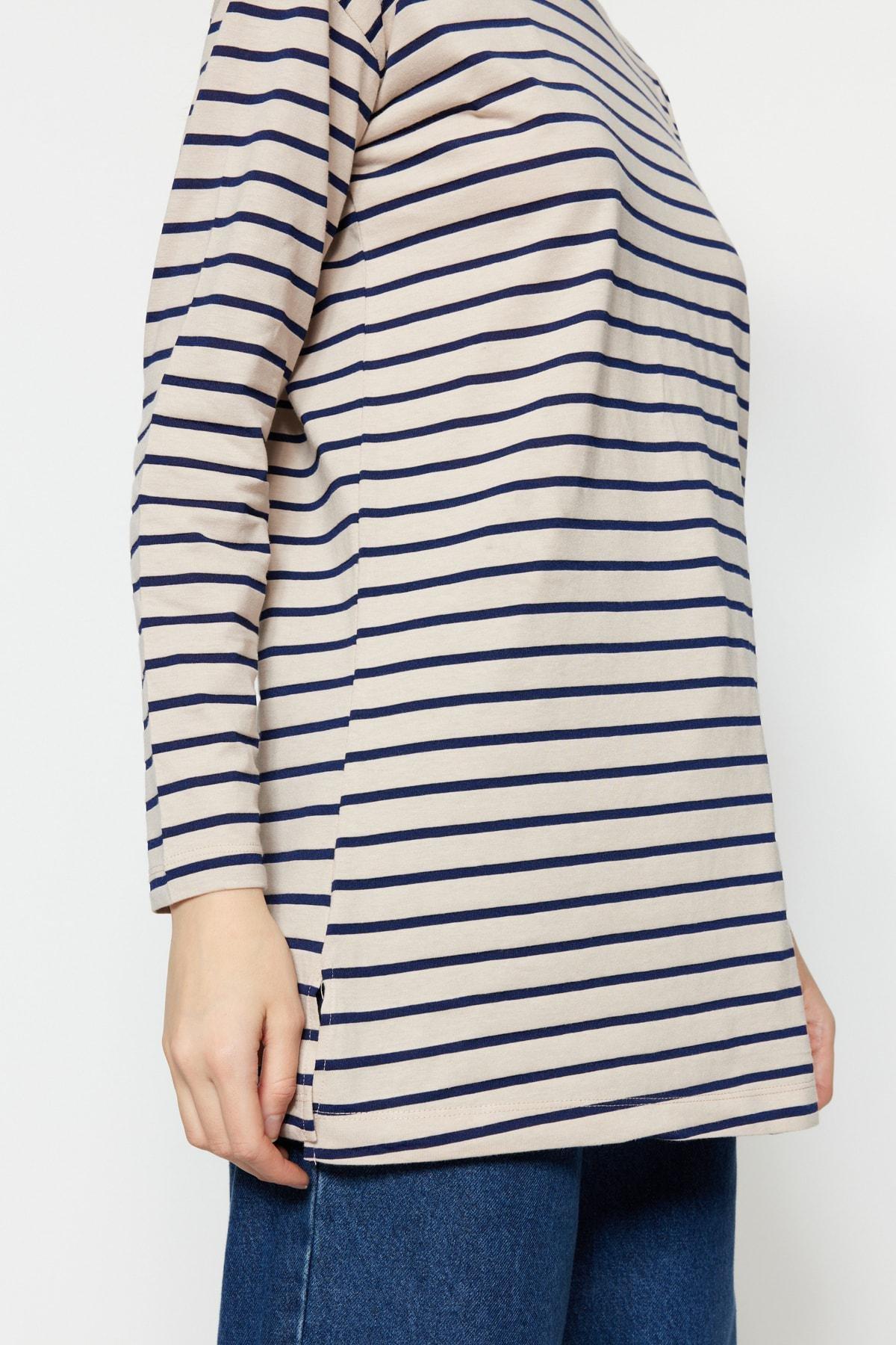 Navy Striped Crew Neck Tunic, , large image number 3