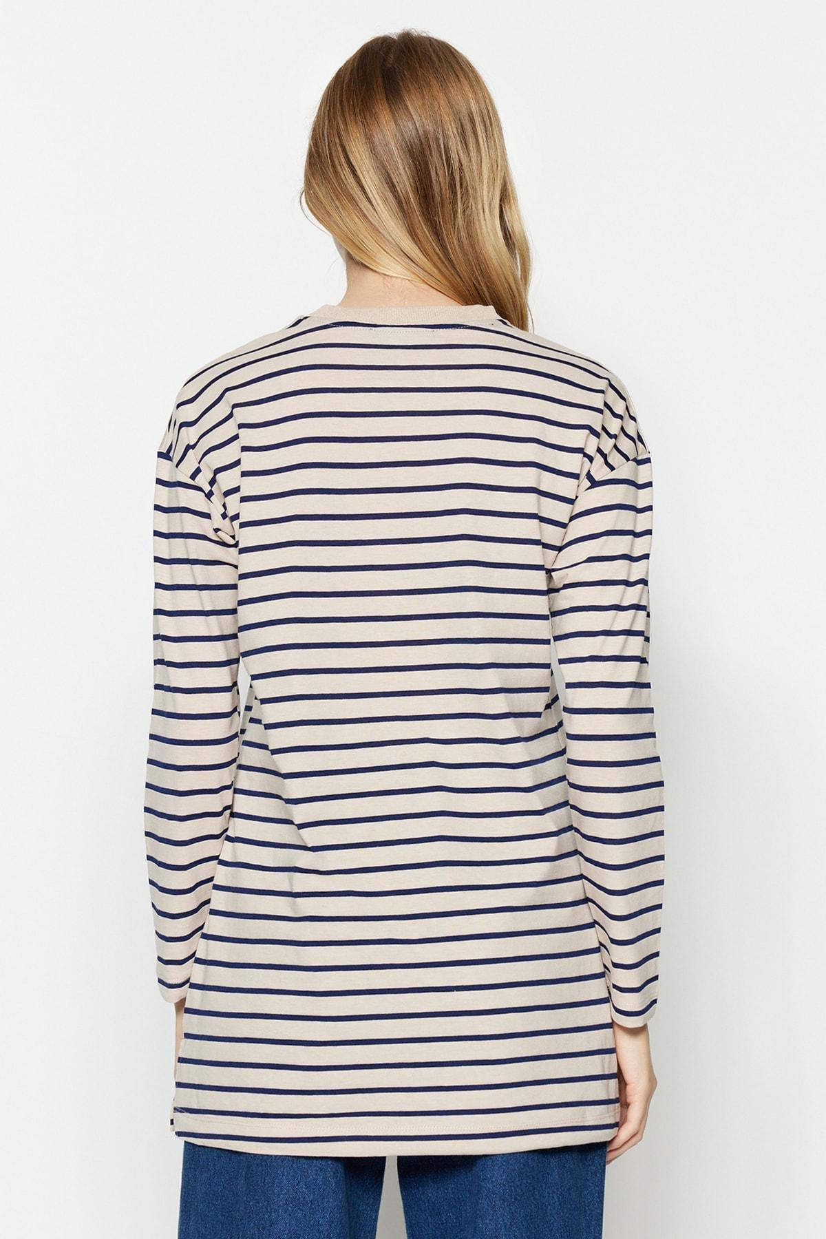 Navy Striped Crew Neck Tunic, , large image number 4