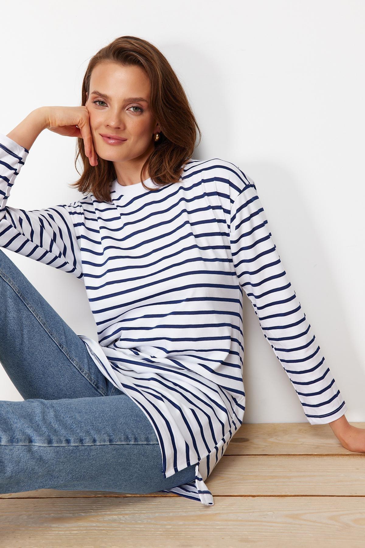 Blue Crew Neck Tunic, , medium