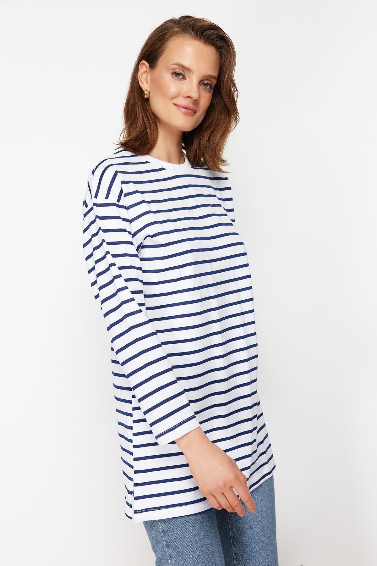 Blue Crew Neck Tunic, , large image number 1