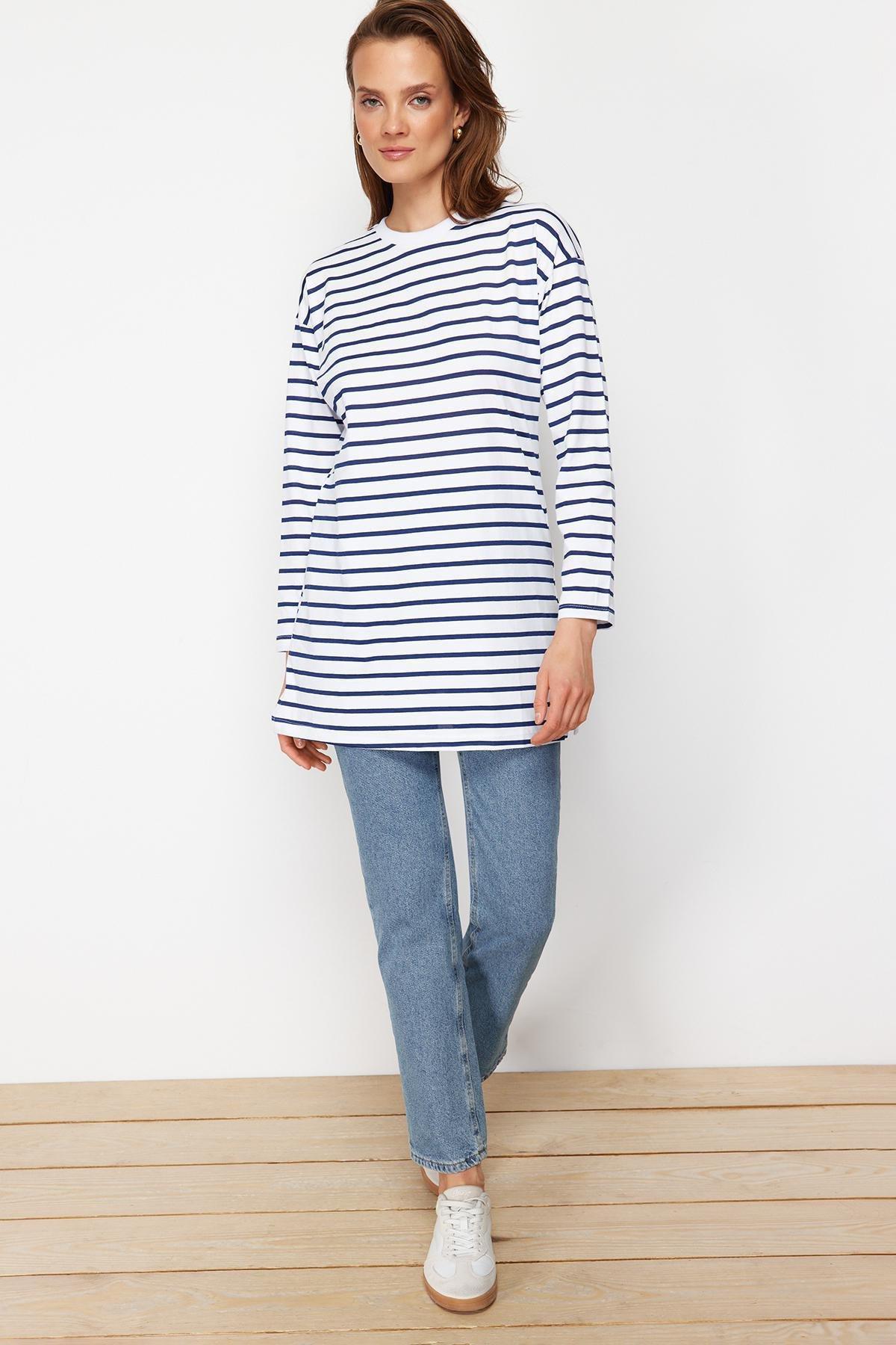 Blue Crew Neck Tunic, Blue, large image number 2