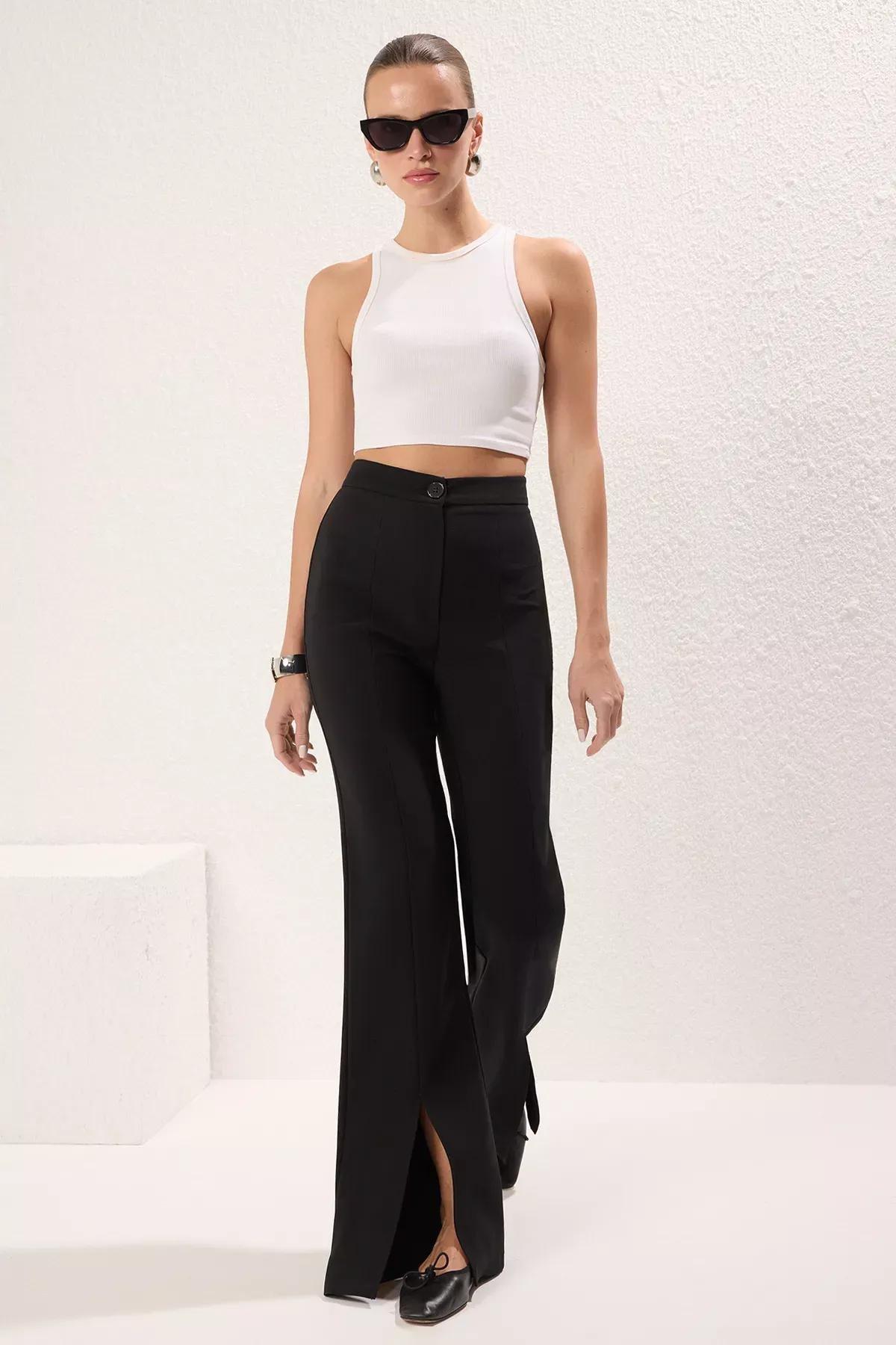 Black Flare Bootcut Pants, Black, large image number 1