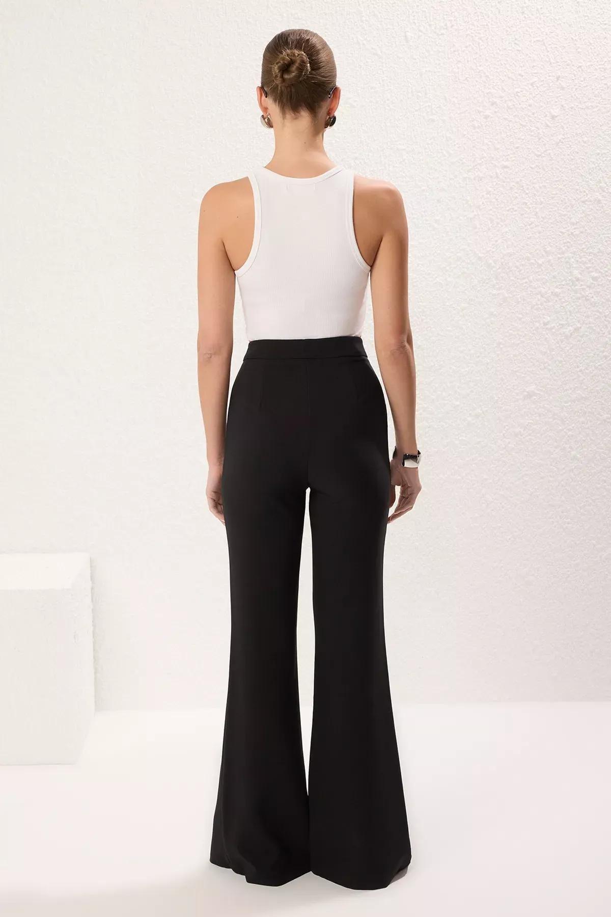 Black Flare Bootcut Pants, Black, large image number 6