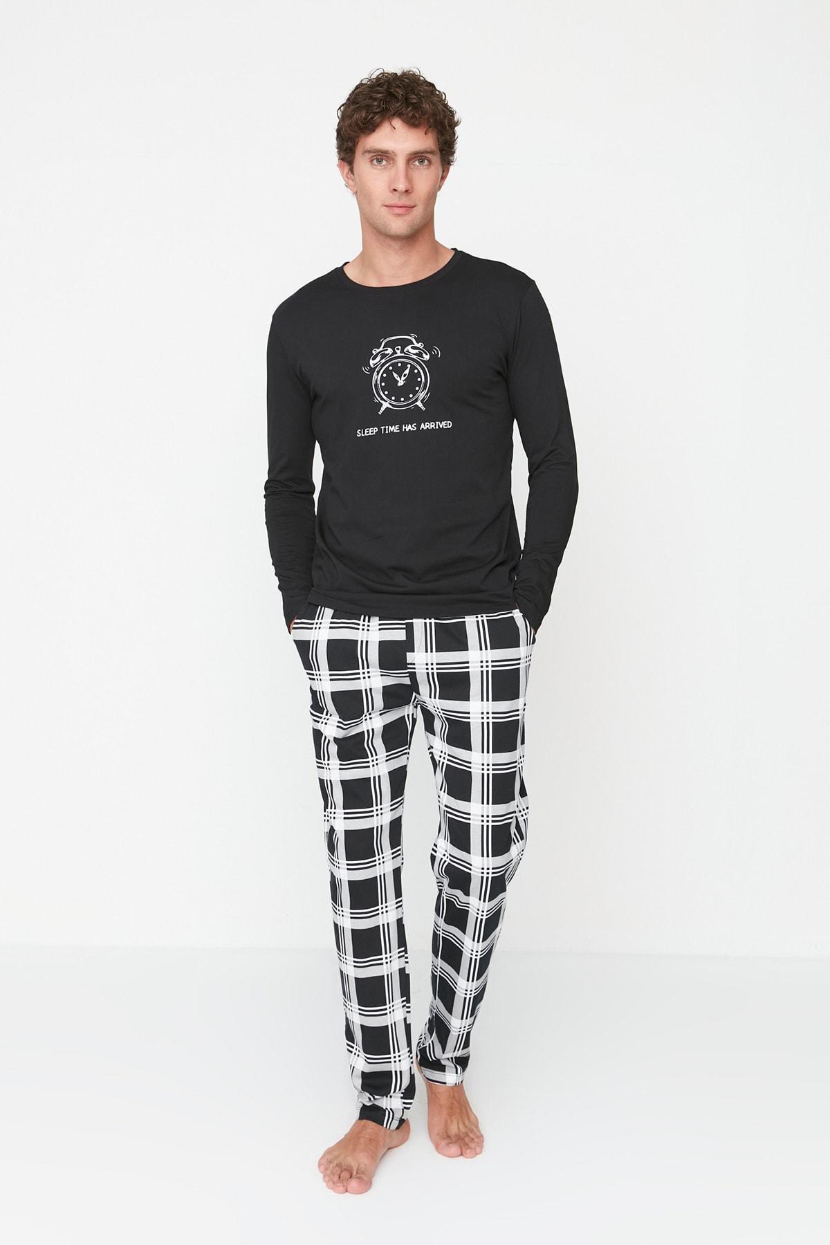Black Plaid Mid Waist Pajama Set, , large image number 0