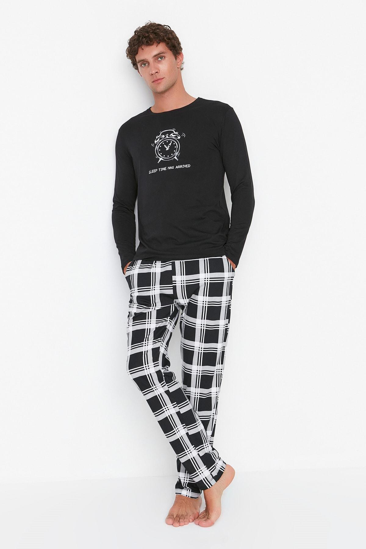 Black Plaid Mid Waist Pajama Set, , large image number 1