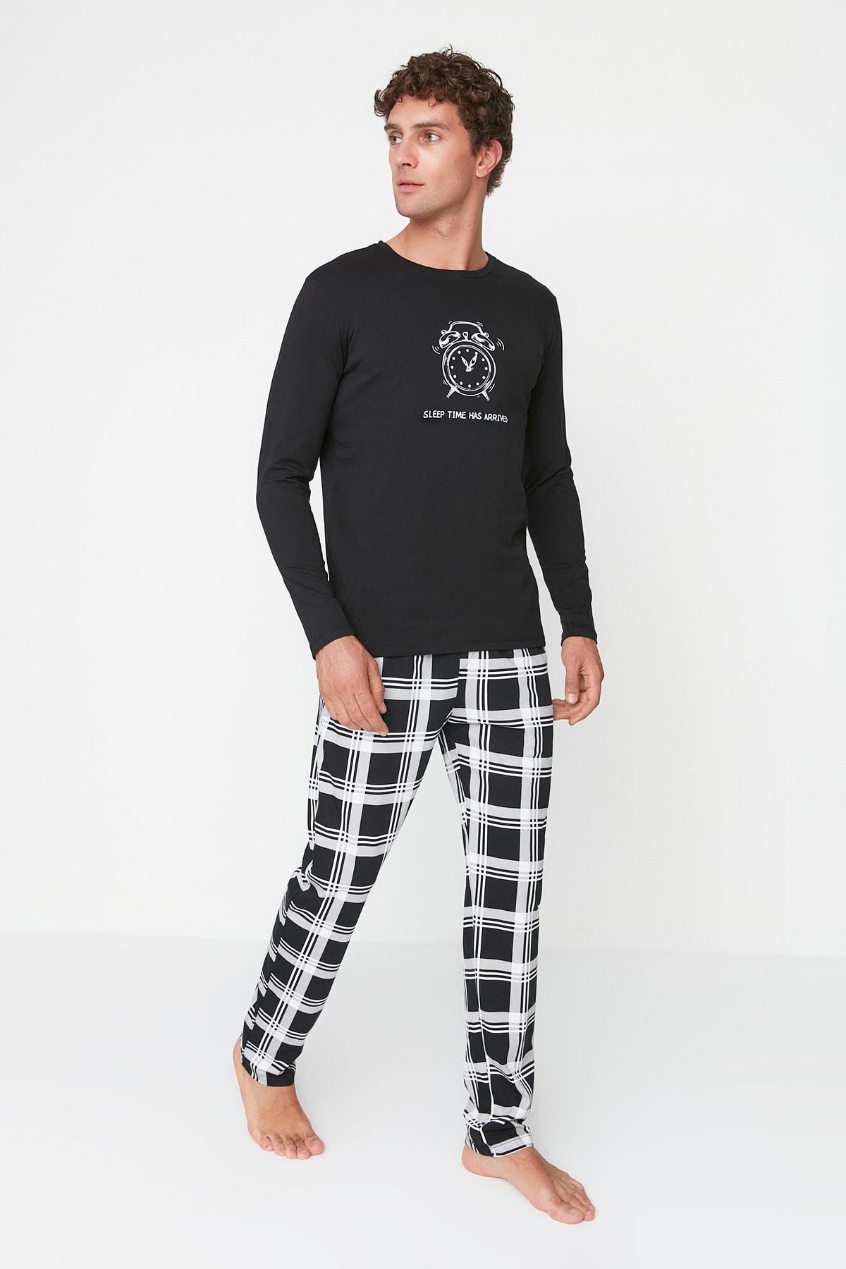 Black Plaid Mid Waist Pajama Set, , large image number 2