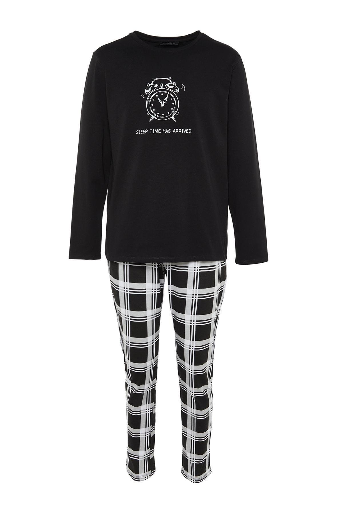Black Plaid Mid Waist Pajama Set, , large image number 4