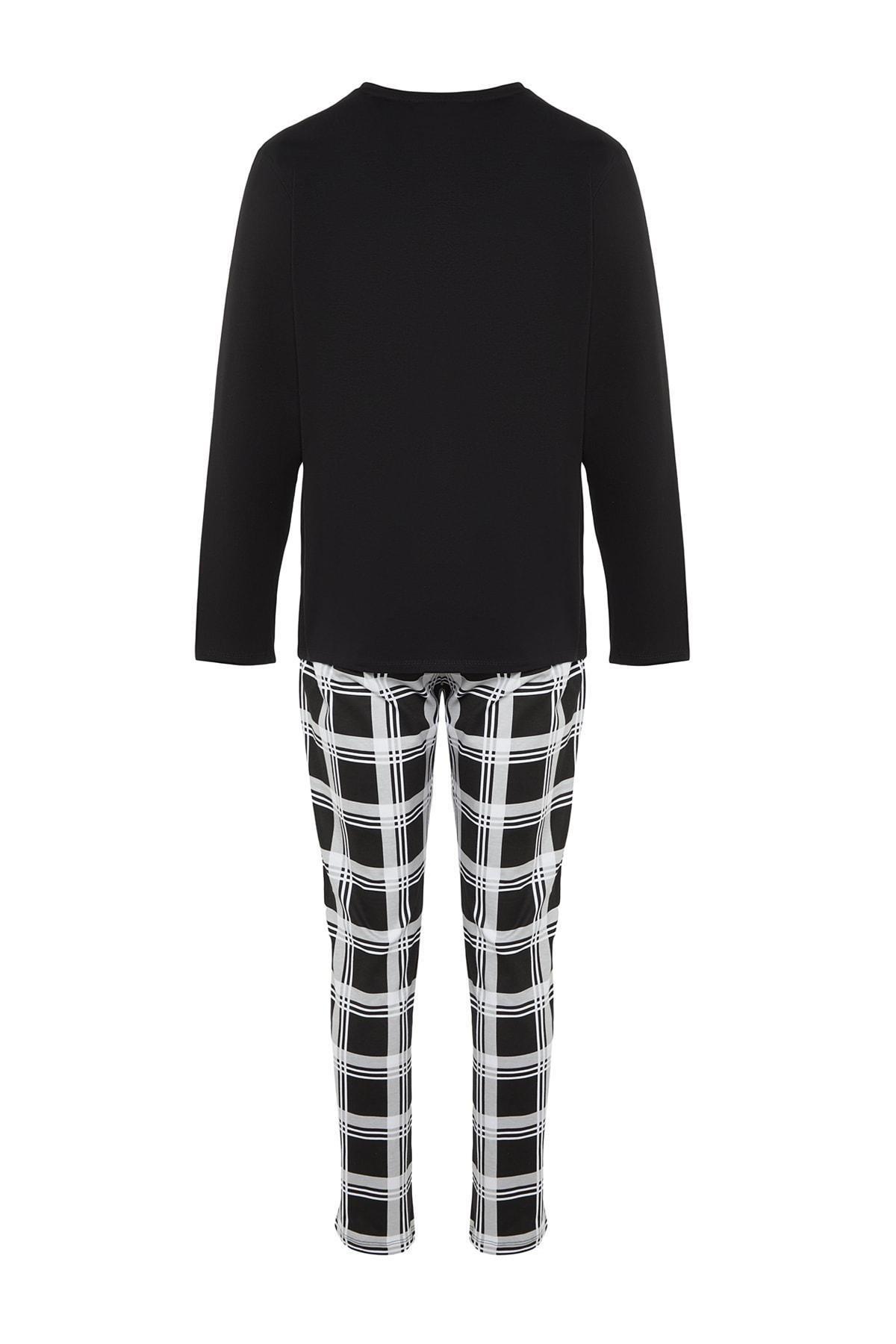 Black Plaid Mid Waist Pajama Set, , large image number 6