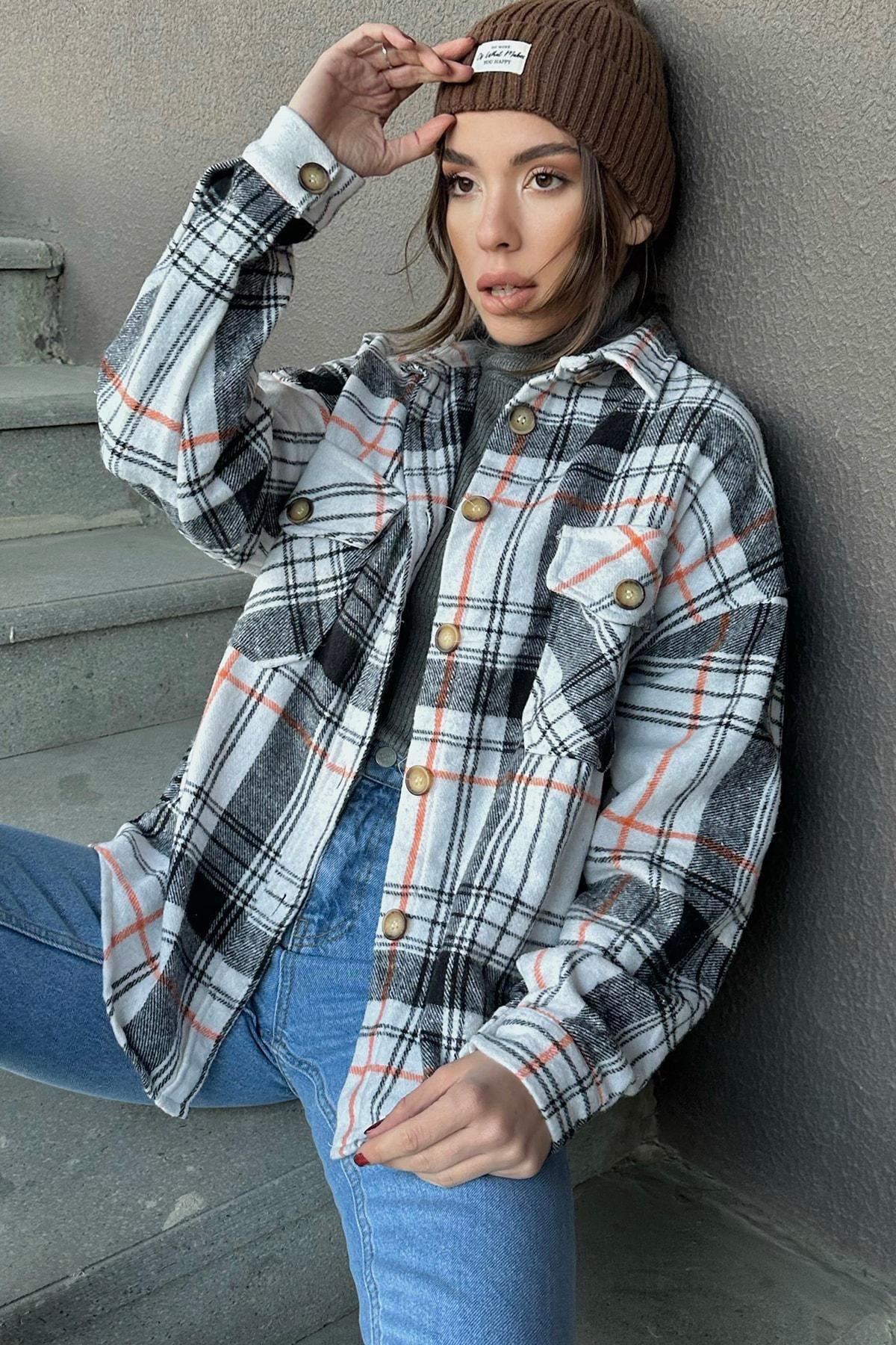 Beige Plaid Oversize Shirt, , large image number 4