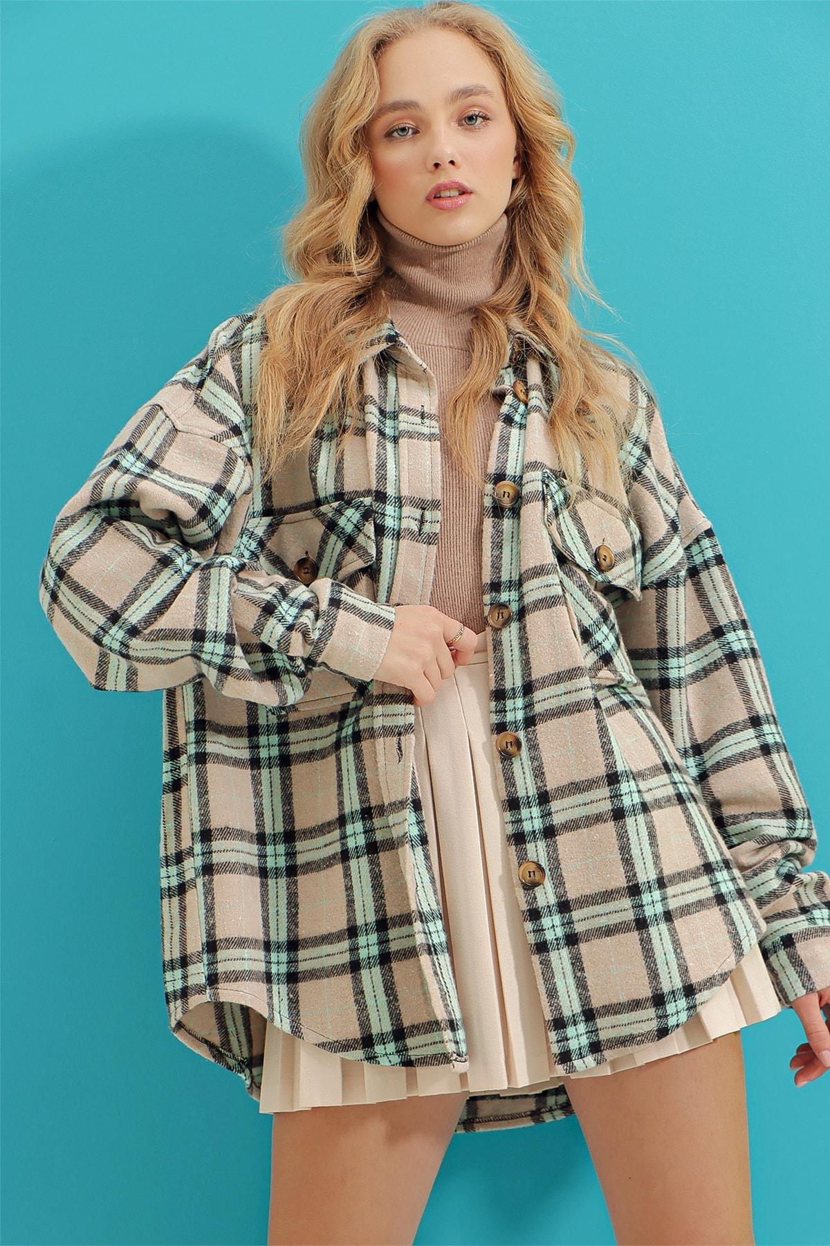 Beige Plaid Oversize Shirt, , large image number 6