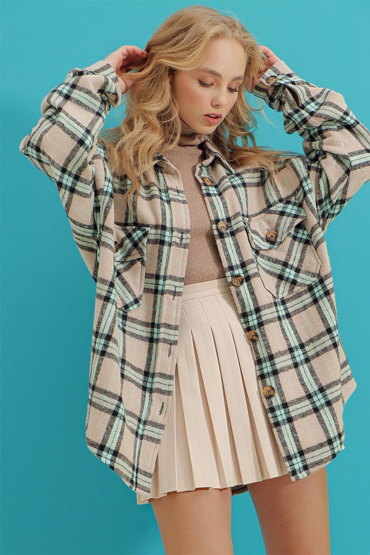 Beige Plaid Oversize Shirt, , large image number 10