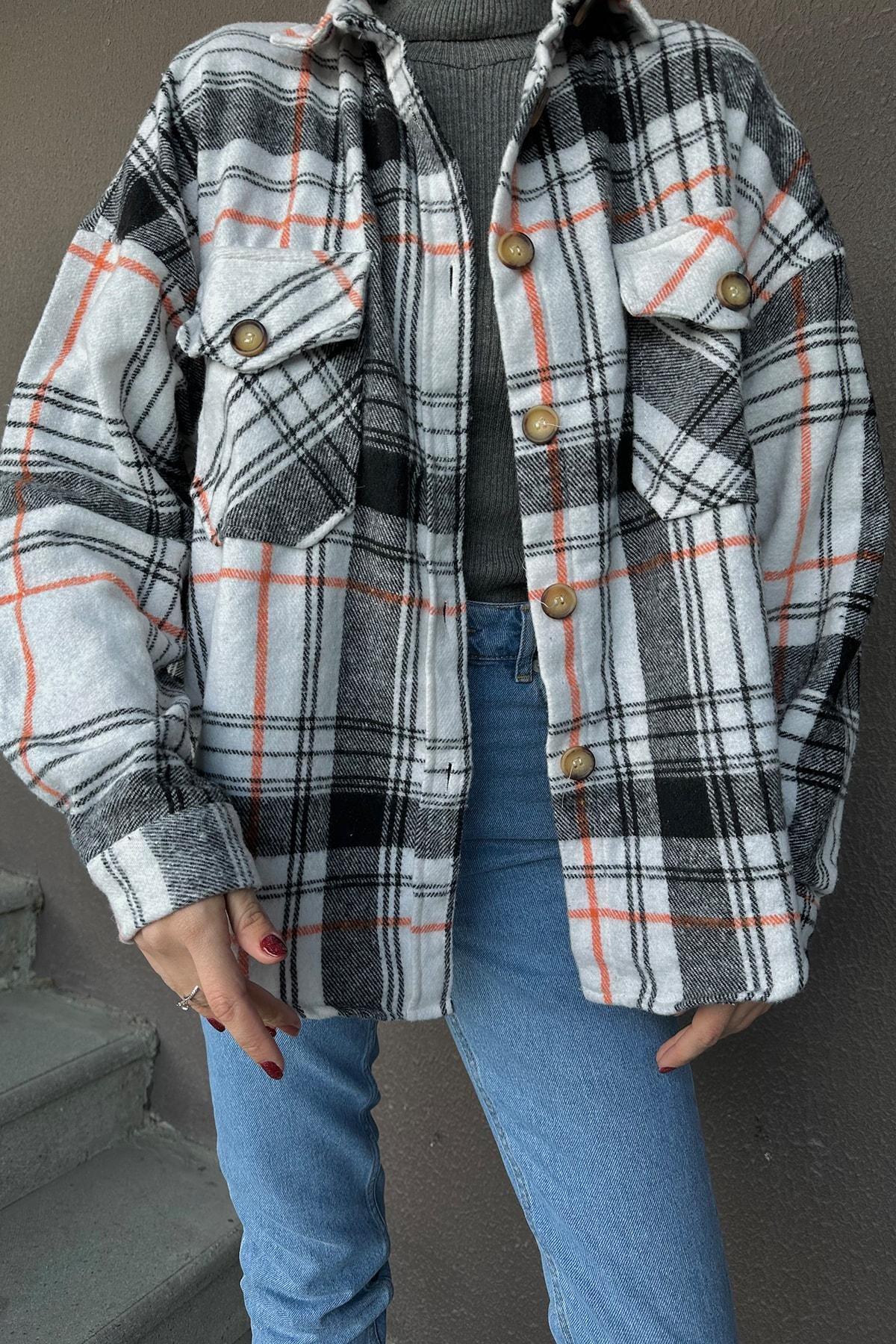 Beige Plaid Oversize Shirt, , large image number 12
