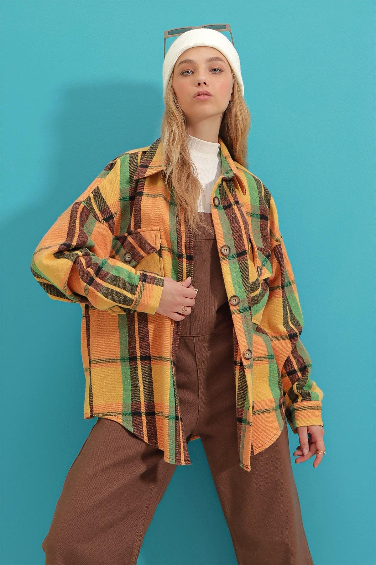 Yellow Plaid Oversize Shirt, , large image number 0