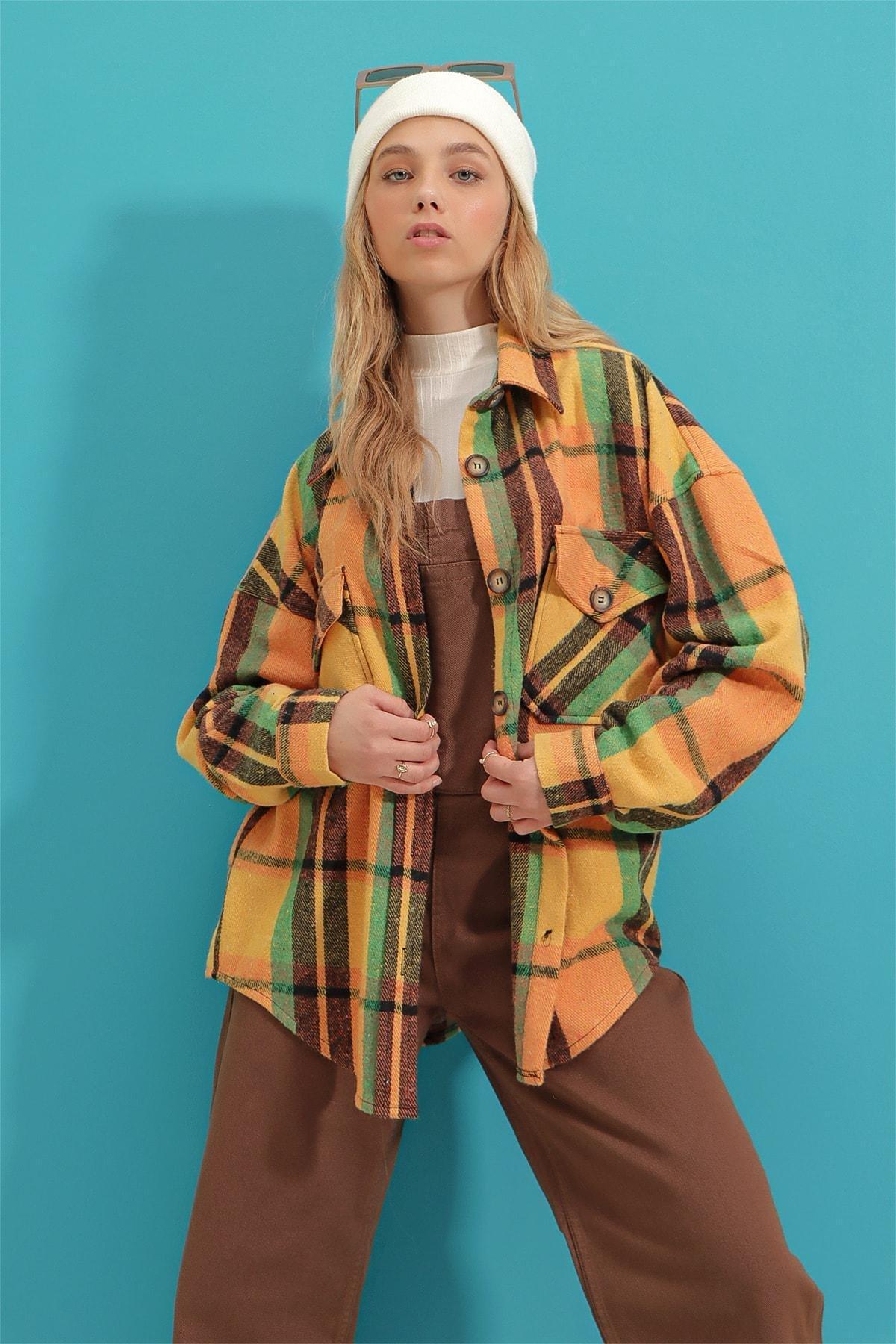 Yellow Plaid Oversize Shirt, , large image number 1