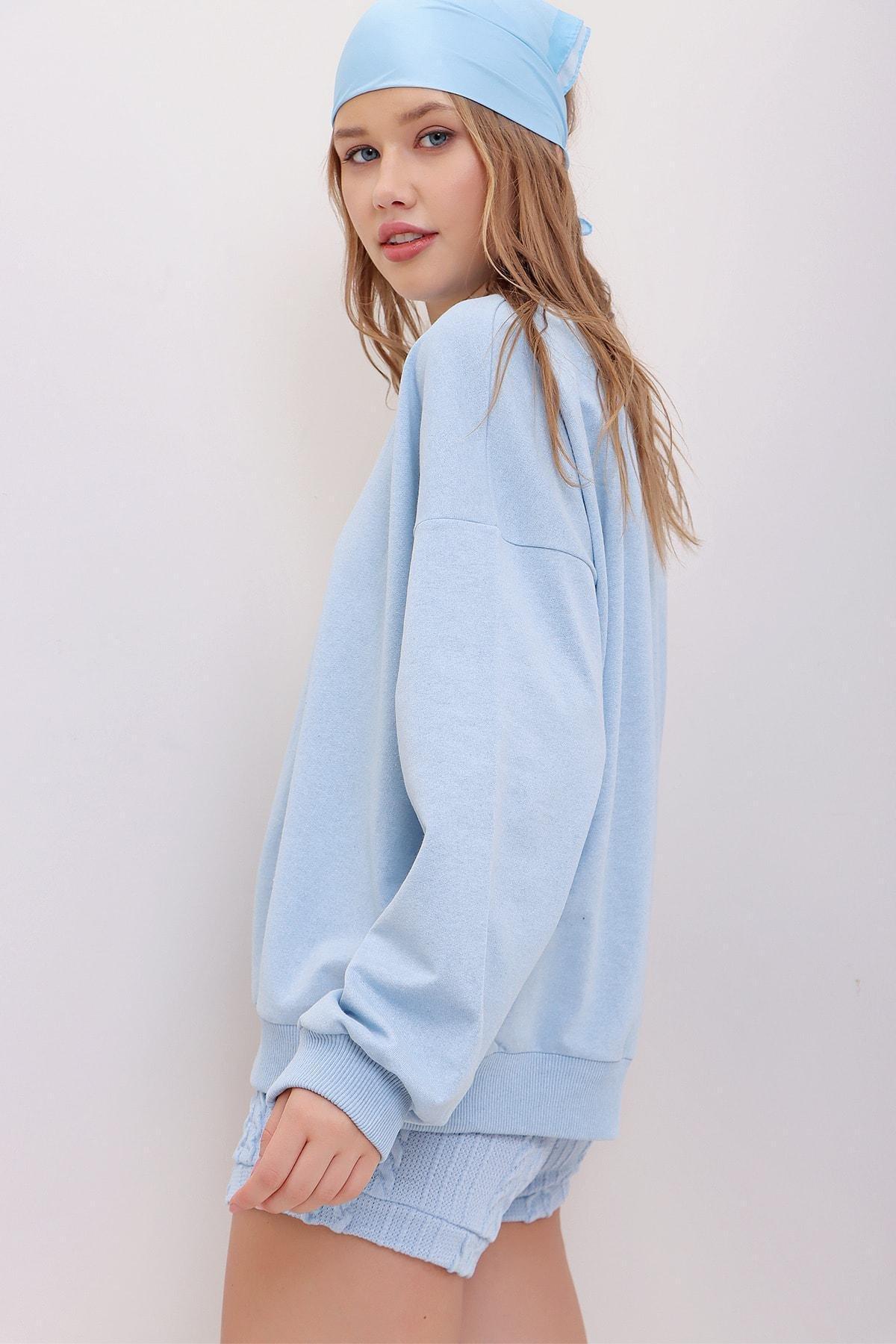 Blue Crew Neck Oversize Sweatshirt, , large image number 8