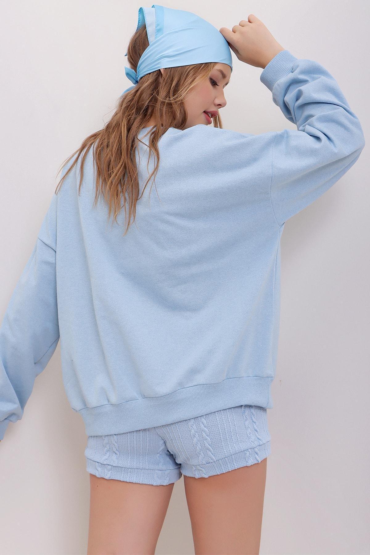 Blue Crew Neck Oversize Sweatshirt, , large image number 10