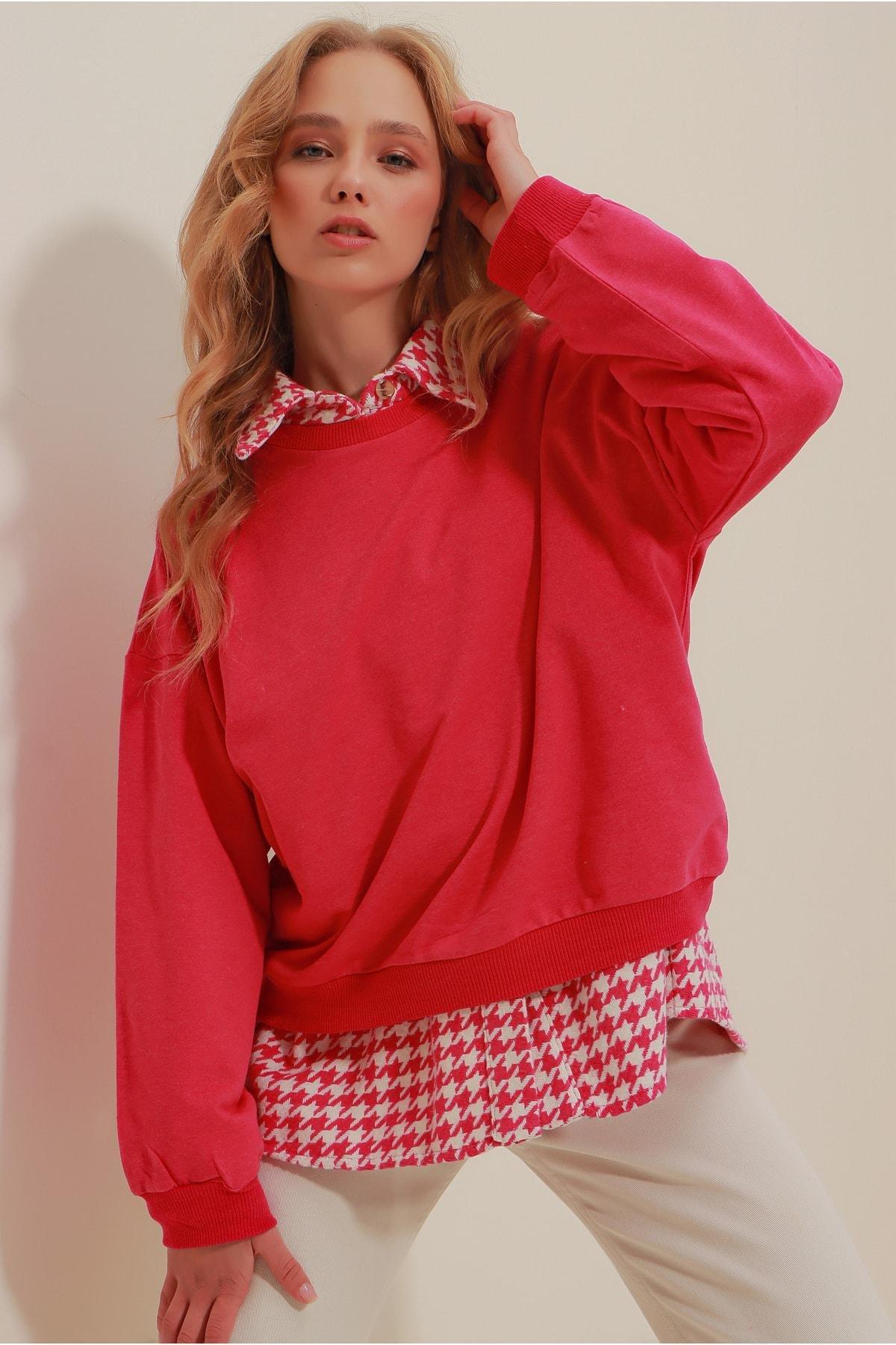 Pink Crew Neck Oversize Sweatshirt, , large image number 0