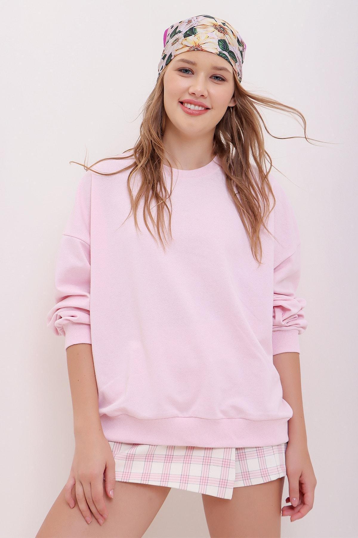 Pink Crew Neck Oversize Sweatshirt, , large image number 2