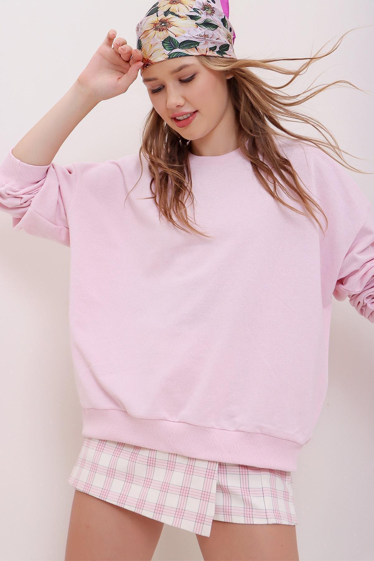 Pink Crew Neck Oversize Sweatshirt, , large image number 4