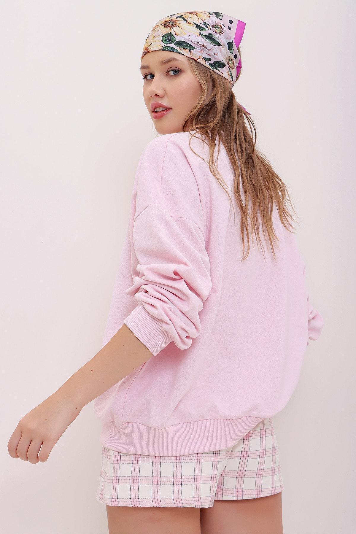 Pink Crew Neck Oversize Sweatshirt, , large image number 6