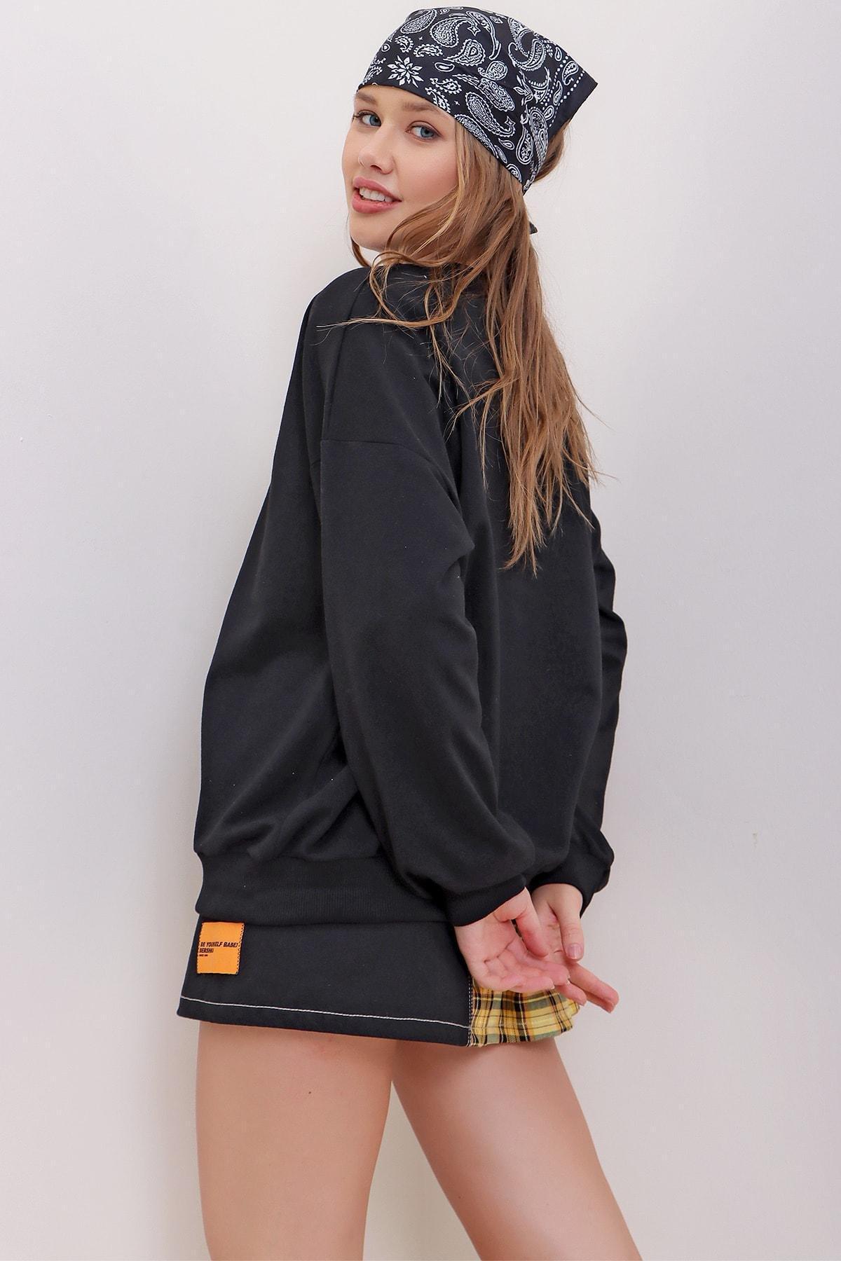 Black Crew Neck Oversize Sweatshirt, , large image number 4
