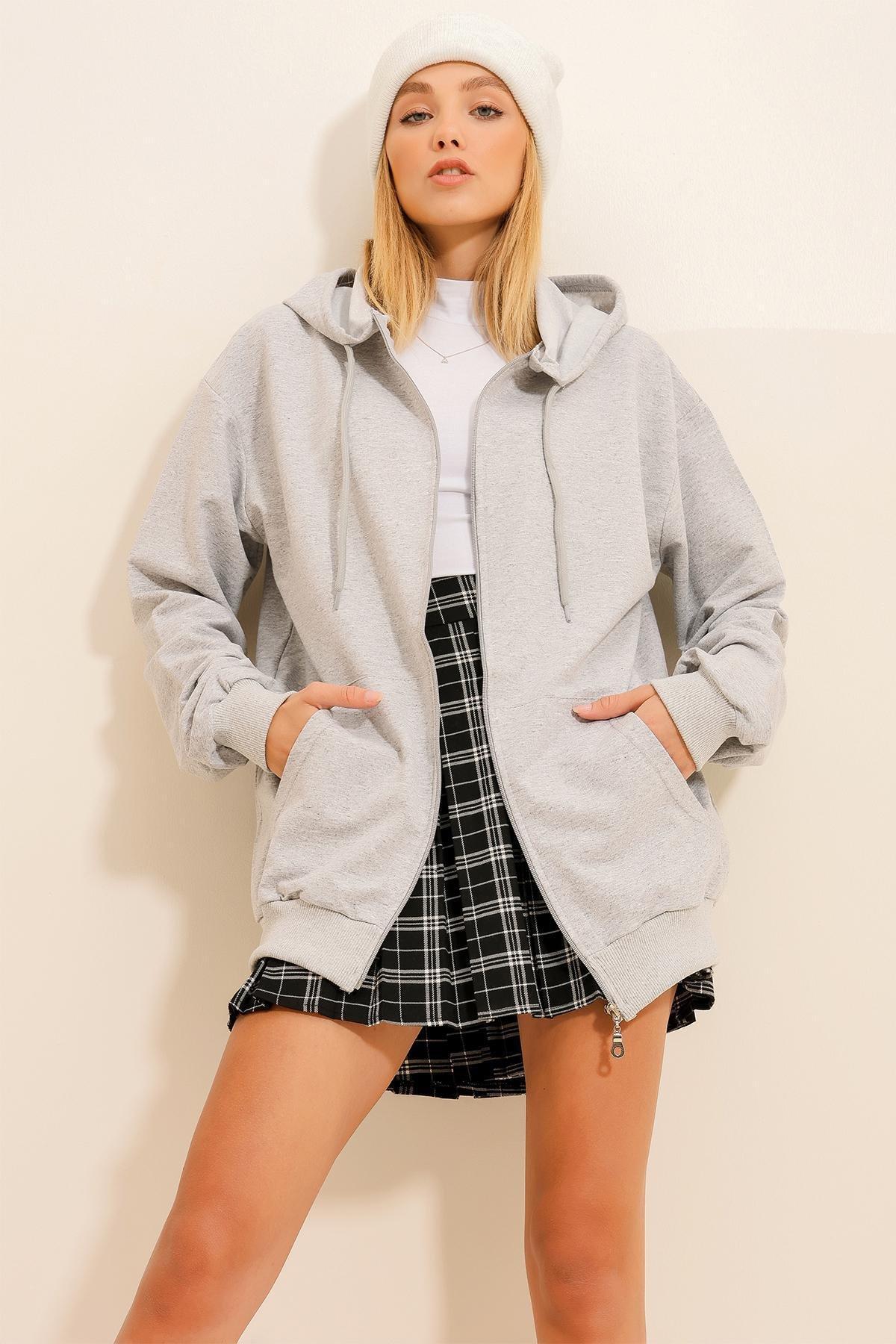 Grey Hooded Off-Shoulder Jacket, , large image number 0