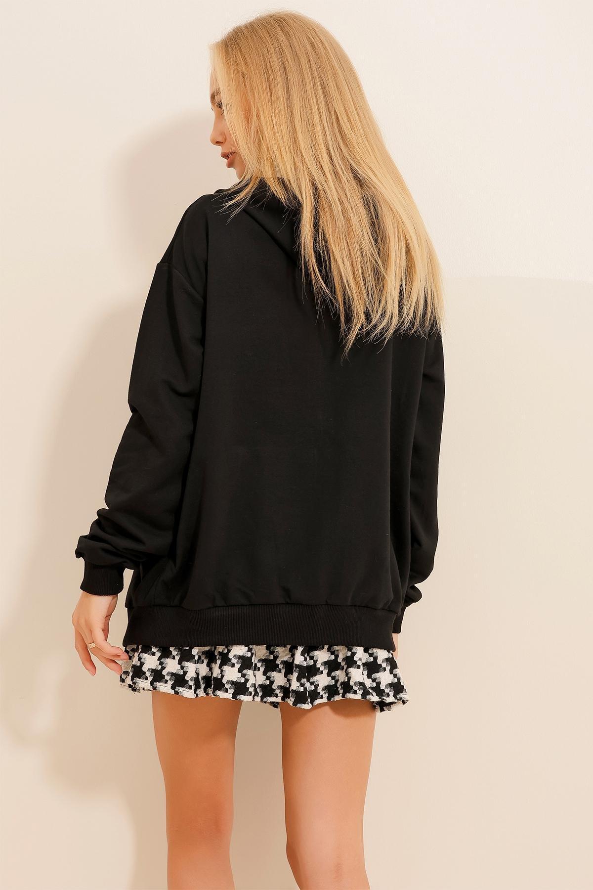 Black Hooded Off-Shoulder Jacket, Black, large image number 5