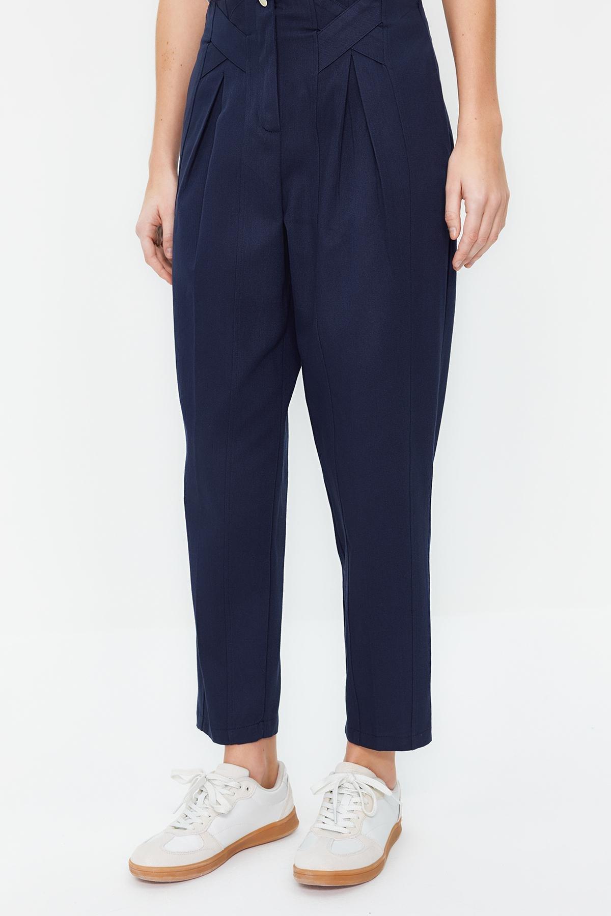 Navy Carrot Woven Trousers, Navy blue, large image number 3
