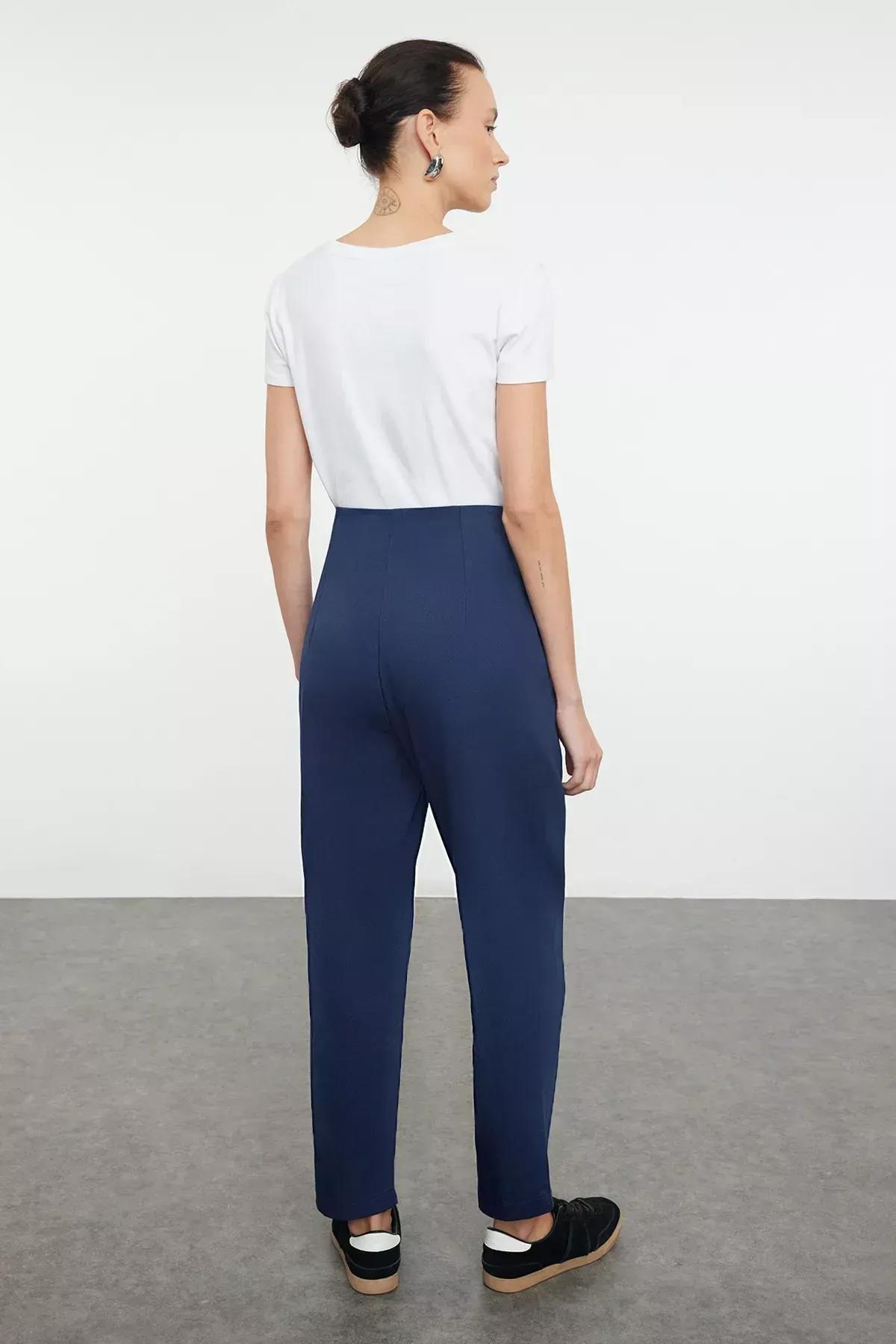 Navy Carrot Woven Trousers, Navy blue, large image number 8