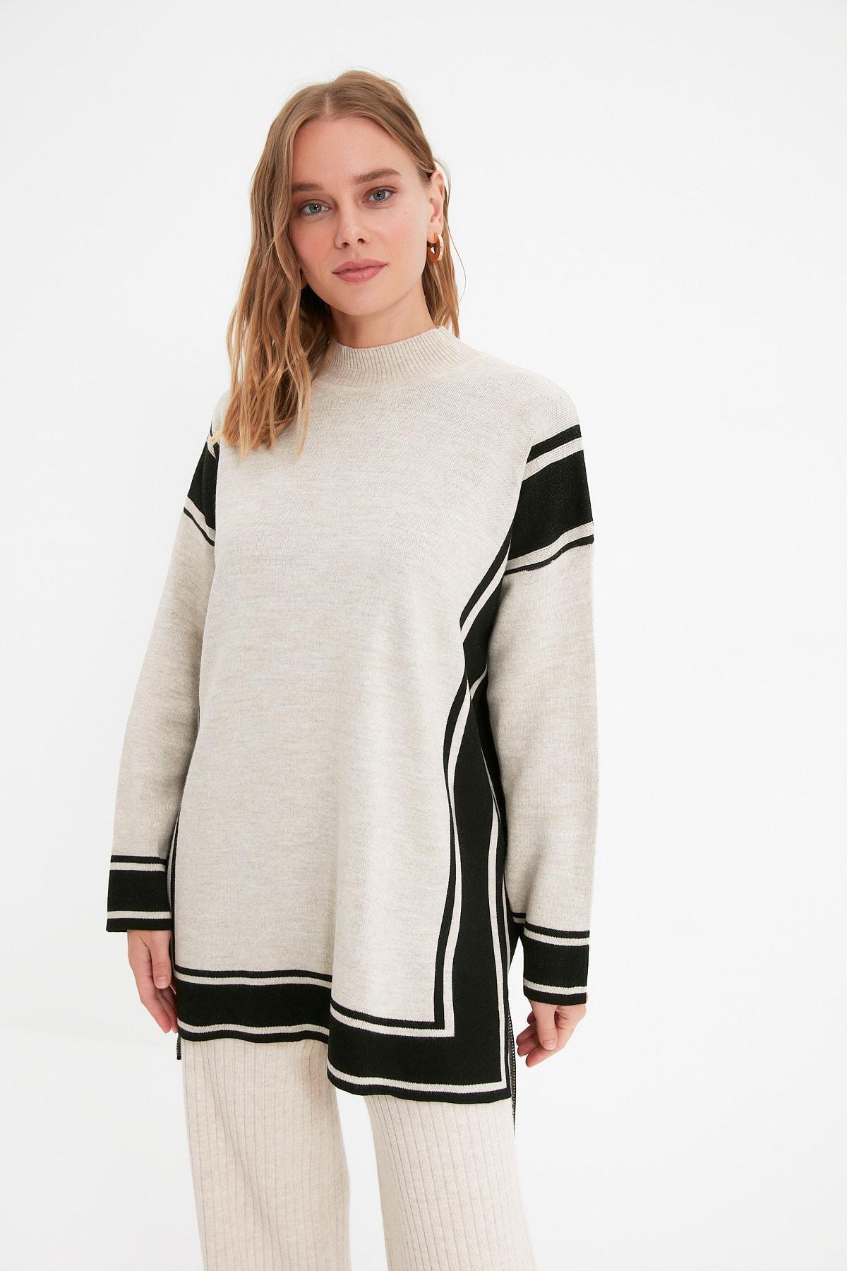 Beige Colourblock Sweater, , large image number 0