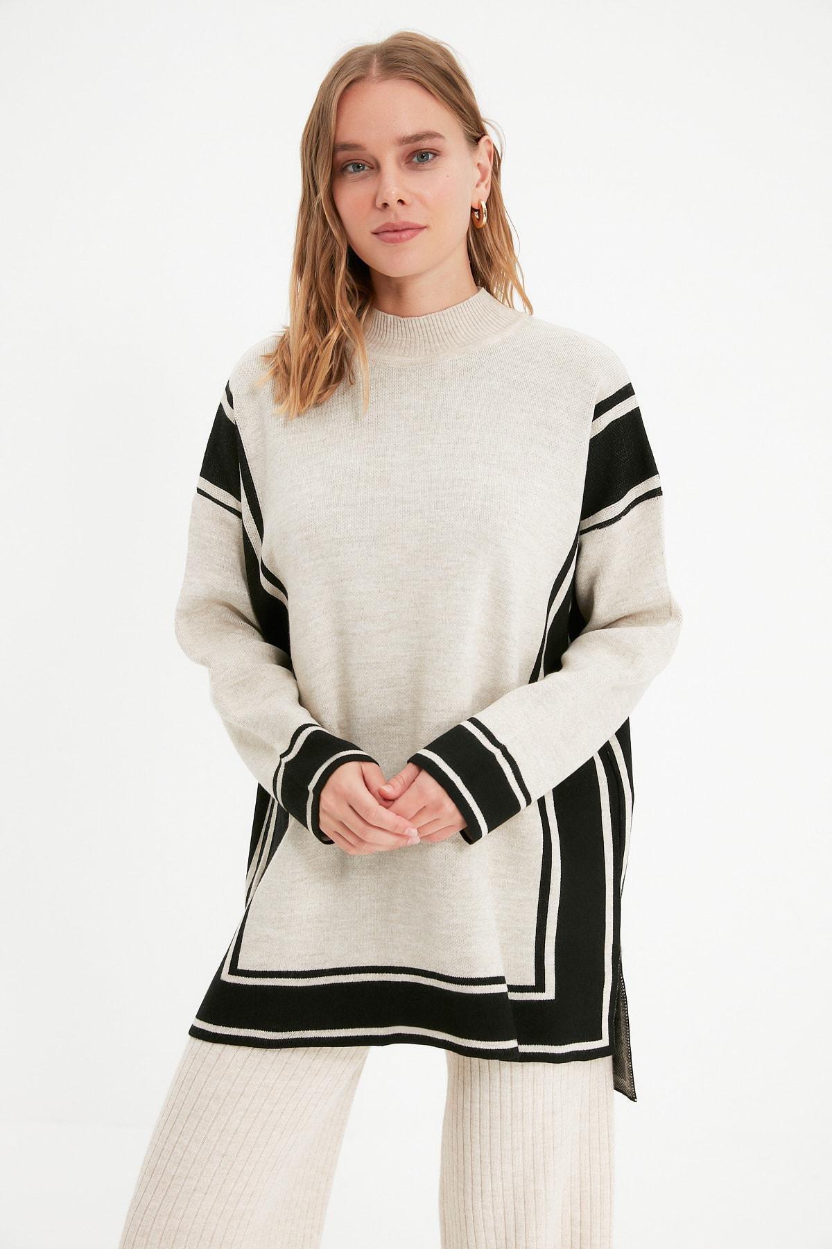 Beige Colourblock Sweater, , large image number 3