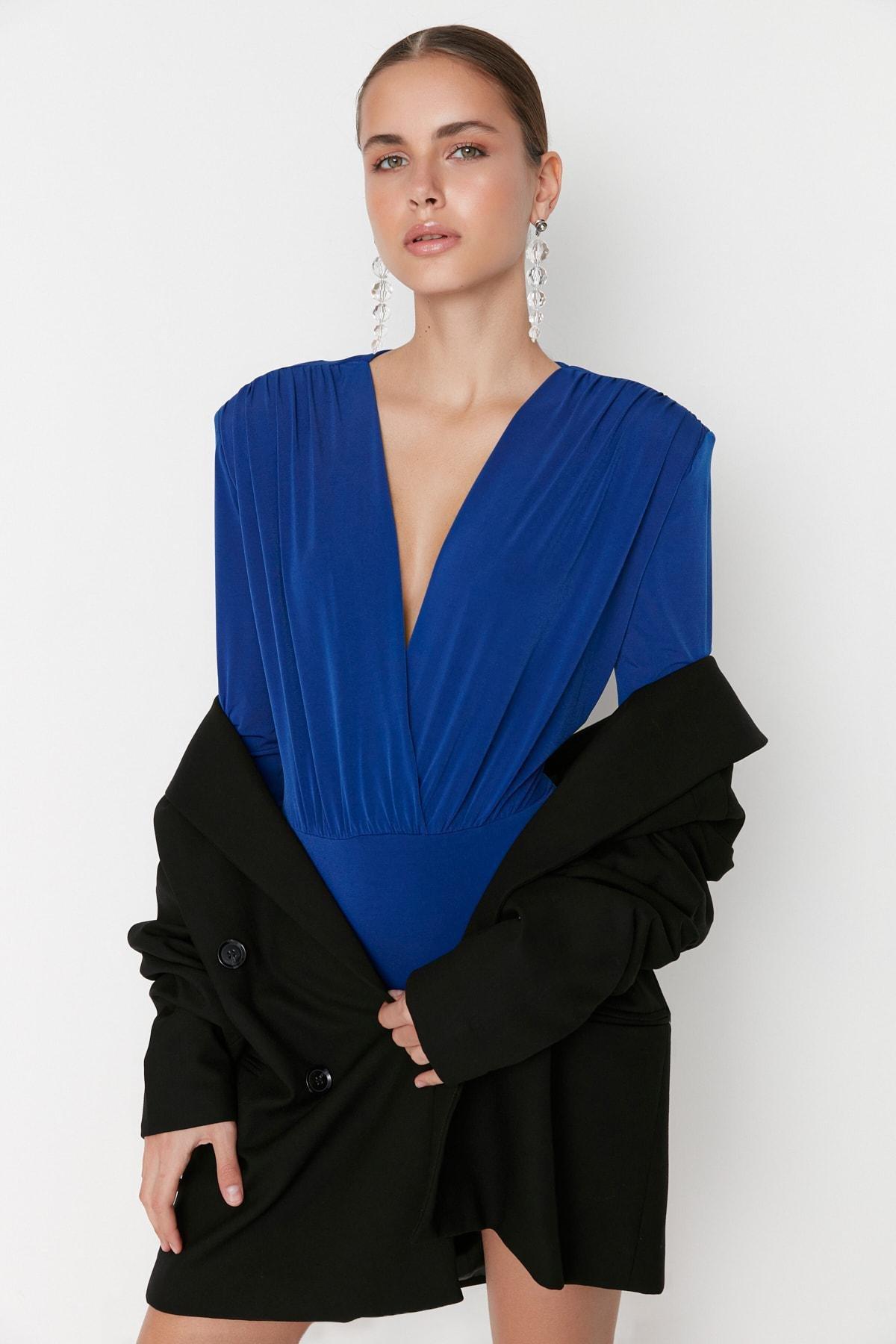 بودي سوت بفتحة رقبة V متقاطعة، كحلي, Dark blue, medium