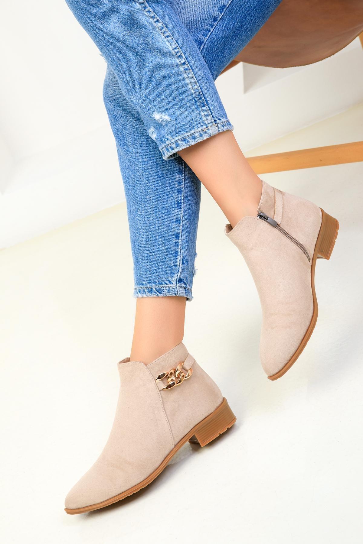 Beige Suede Boots, , large image number 1