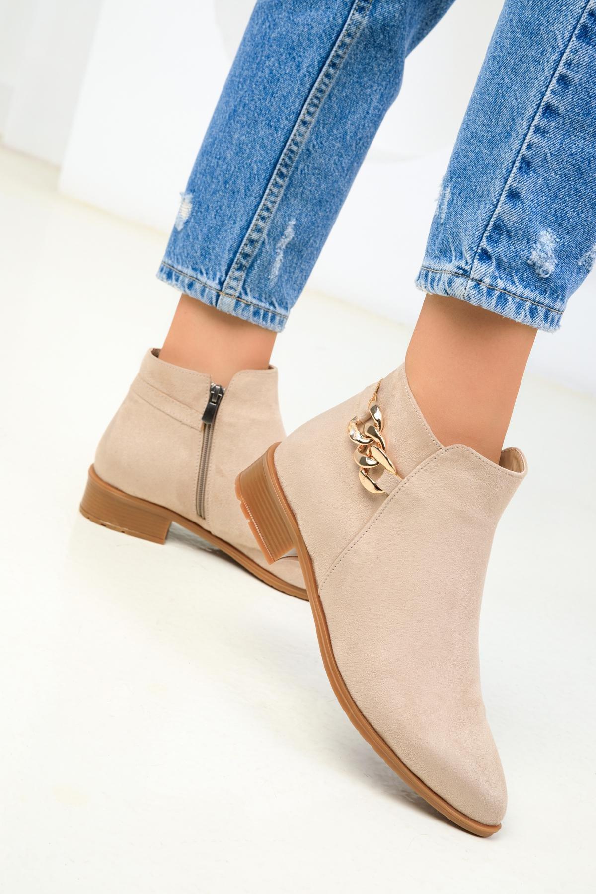 Beige Suede Boots, , large image number 3