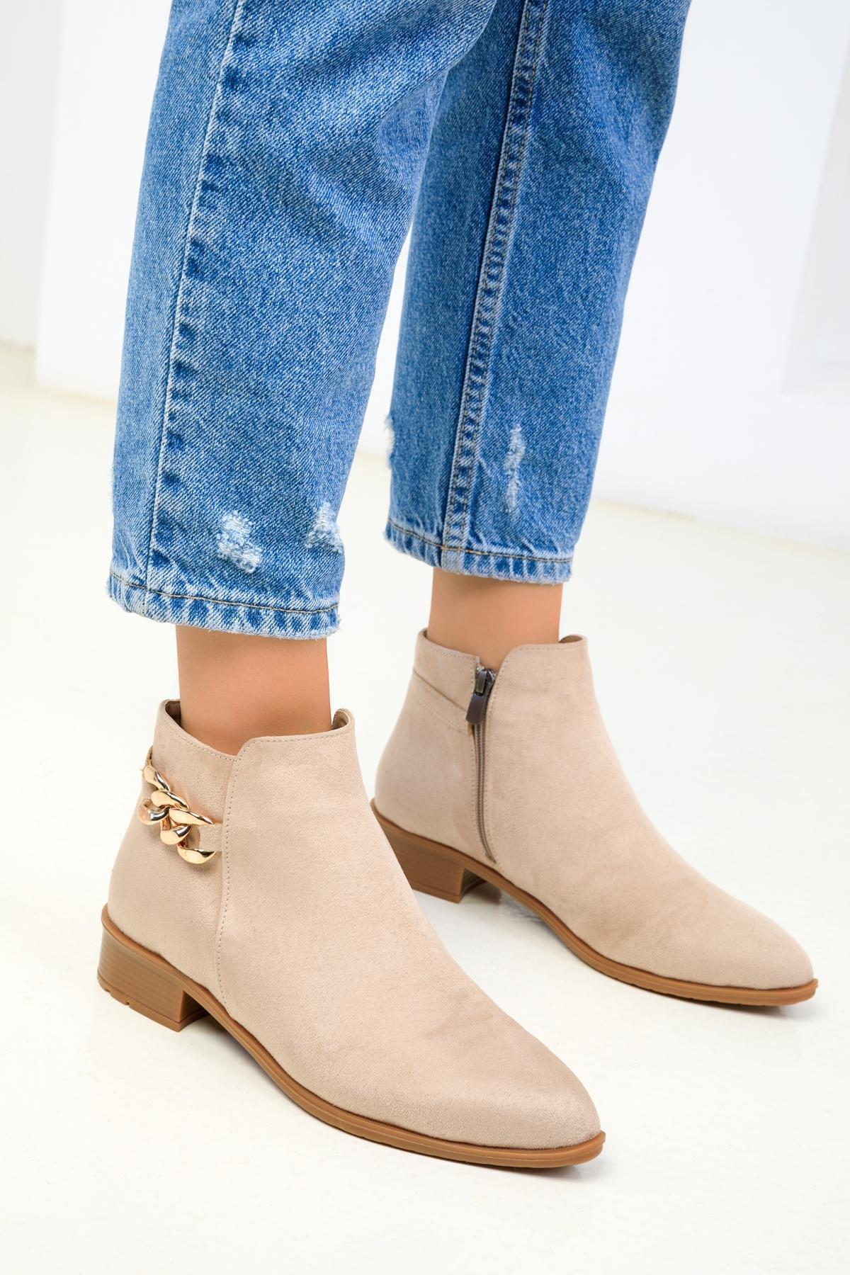 Beige Suede Boots, , large image number 4