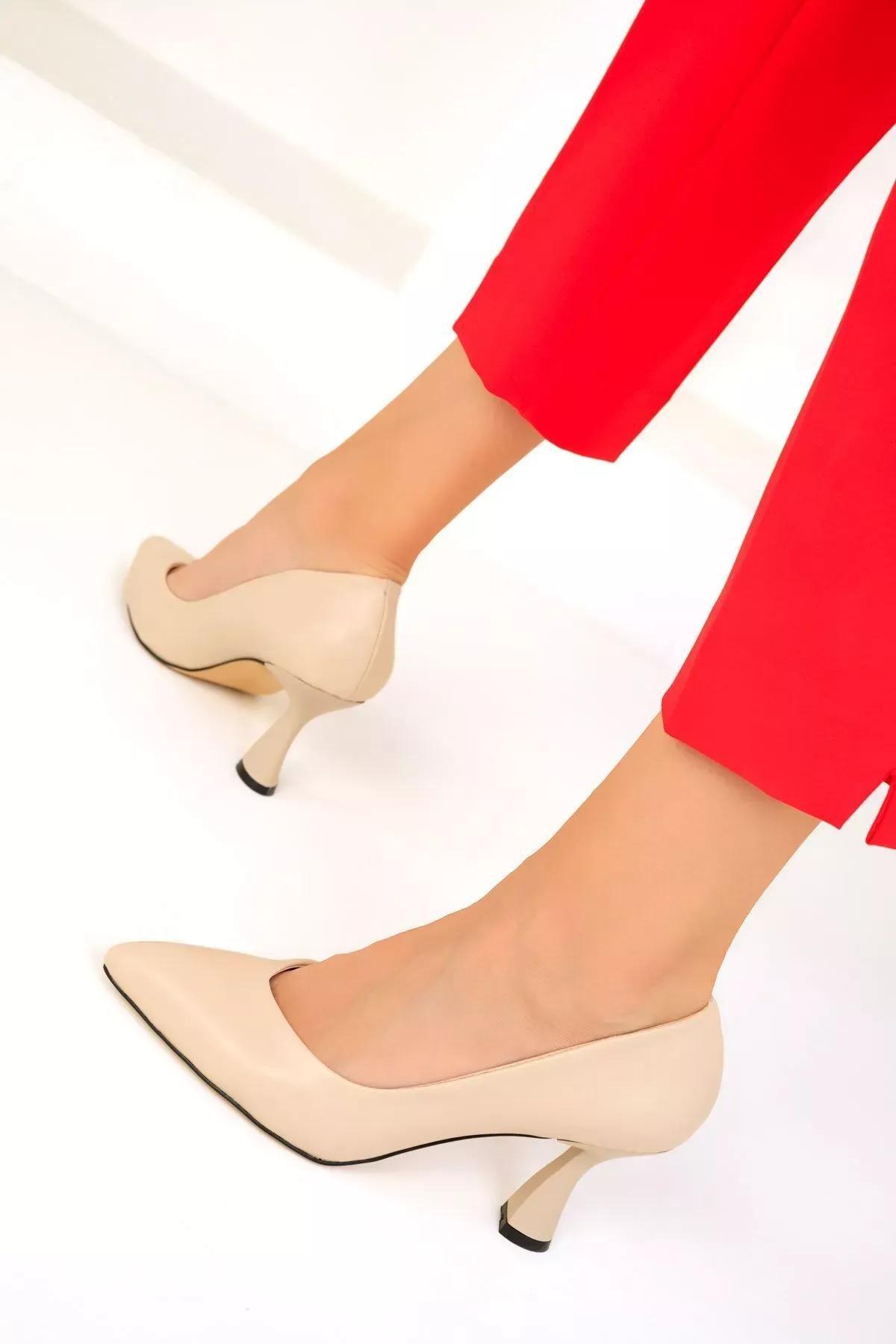 Womens Beige Classic Heeled Shoes 16549, , large image number 4