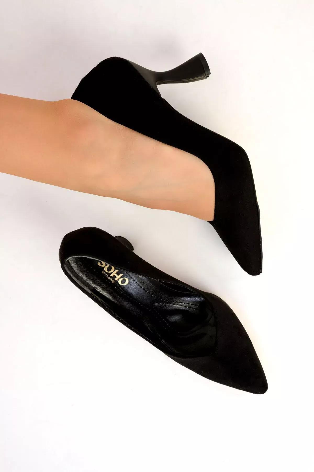 Black Suede Classic Heeled Shoes, , large image number 4
