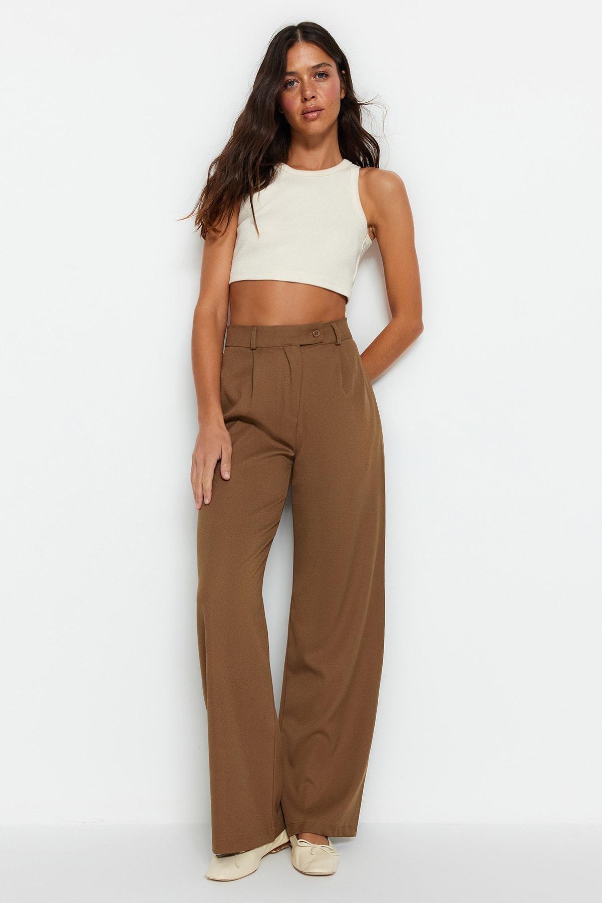 بنطال بقصة ساق عريضة، بني, Khaki, large image number 2