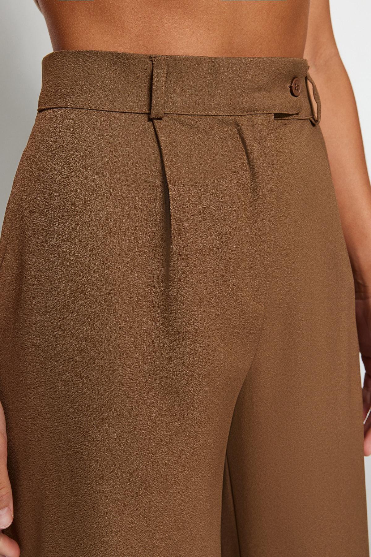 بنطال بقصة ساق عريضة، بني, Khaki, large image number 6