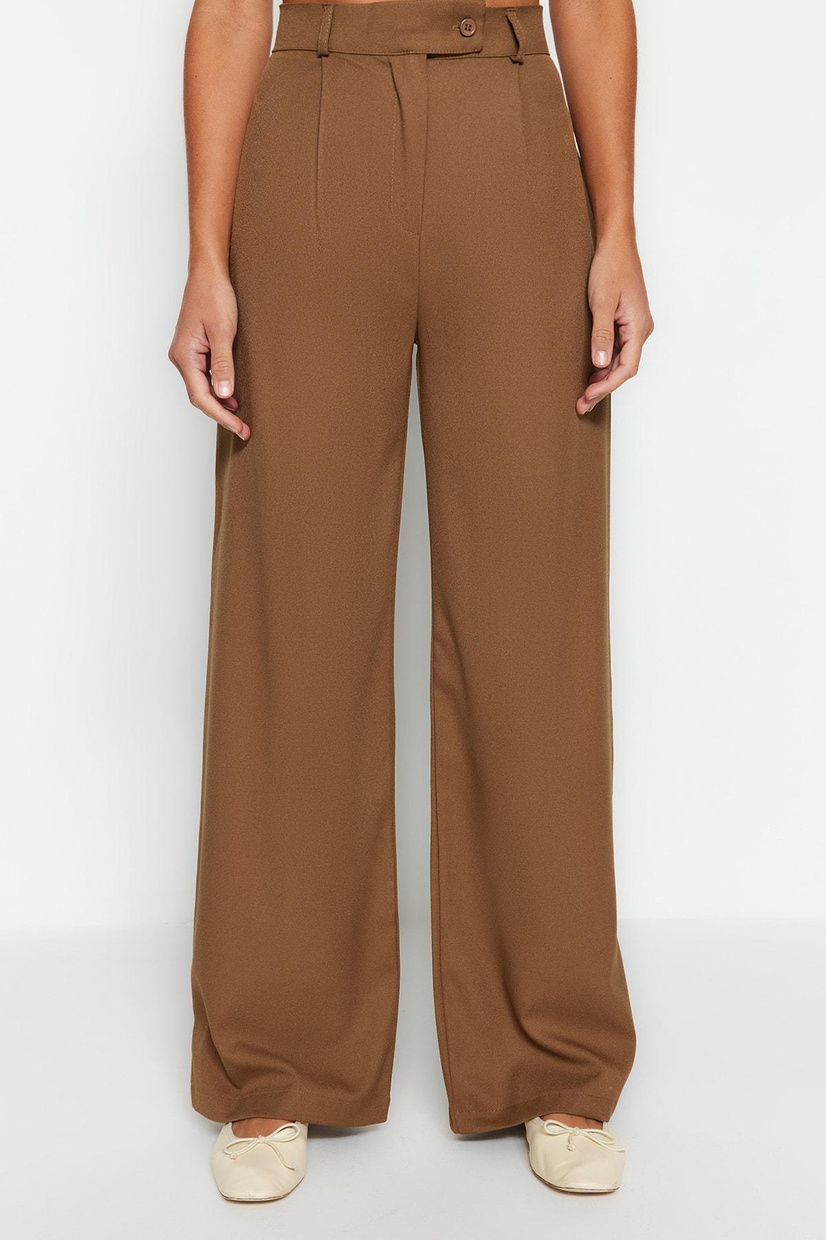 بنطال بقصة ساق عريضة، بني, Khaki, large image number 8