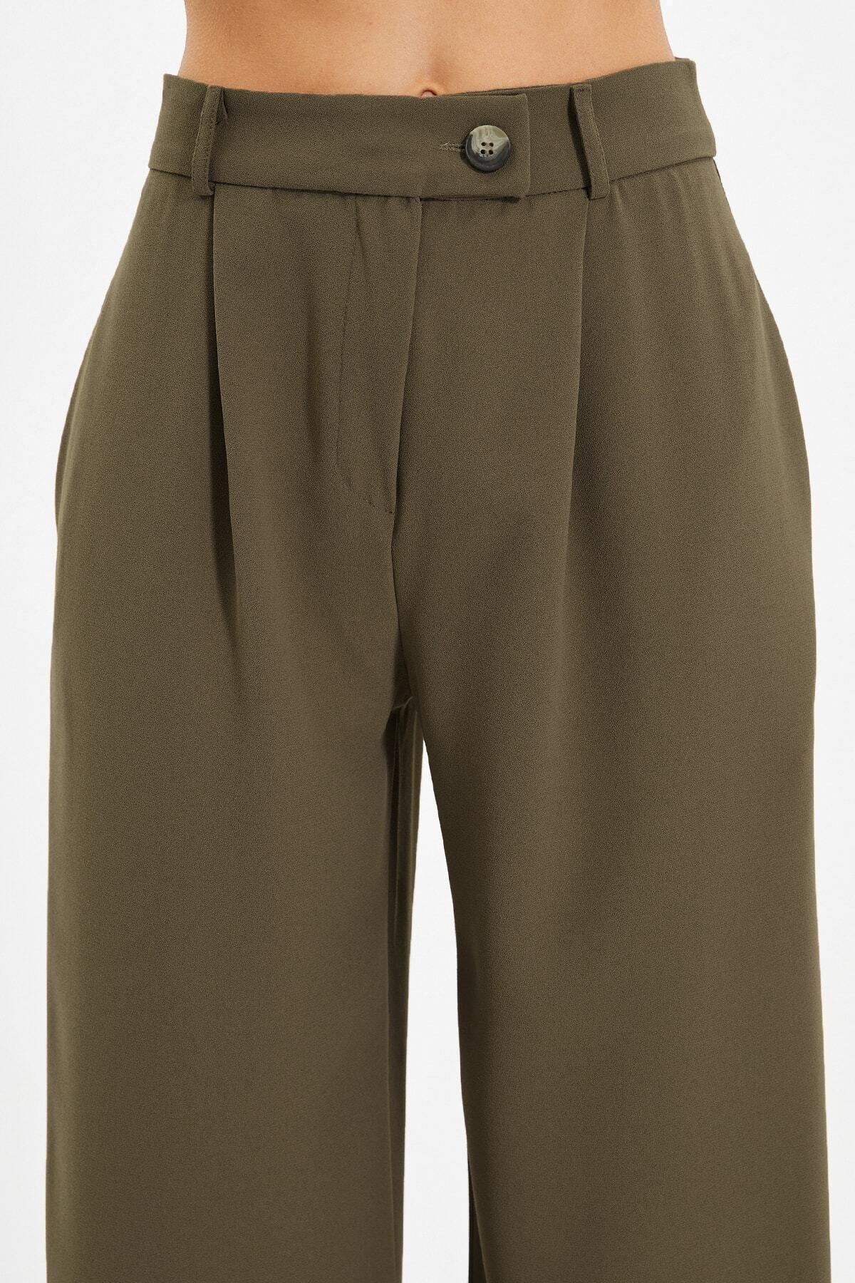 بنطال بقصة ساق عريضة، بني, Khaki, large image number 12