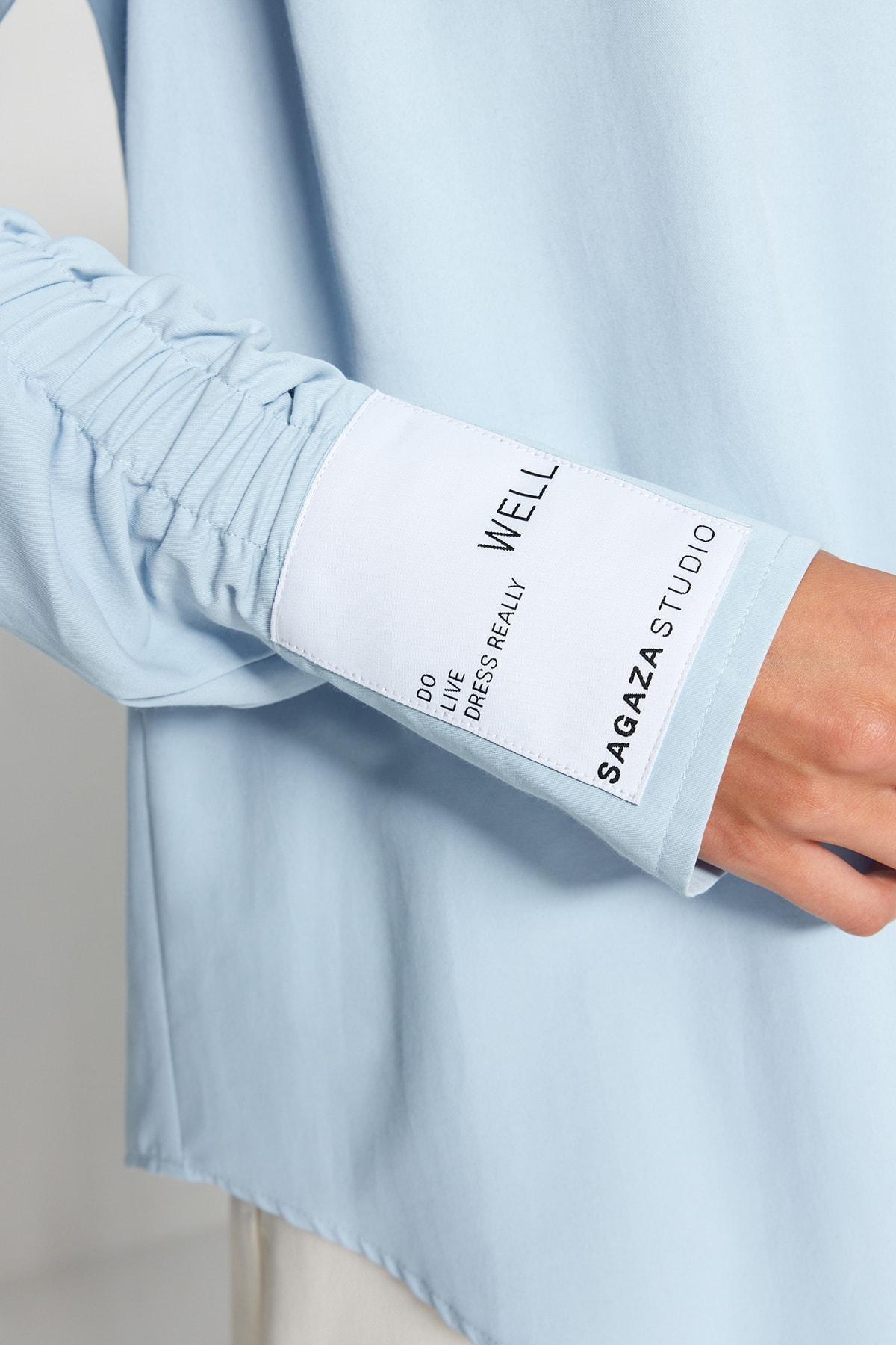 قميص بوبلين بتفاصيل مزمومة، أزرق, LIGHT BLUE, large image number 4